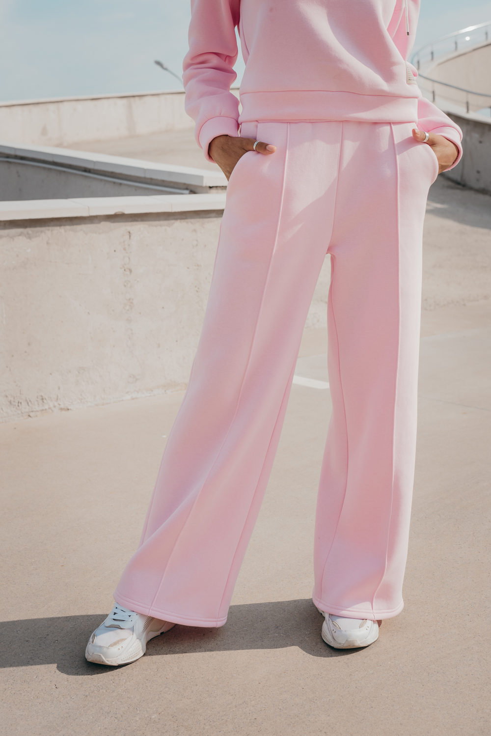 Pink sporty flared trousers