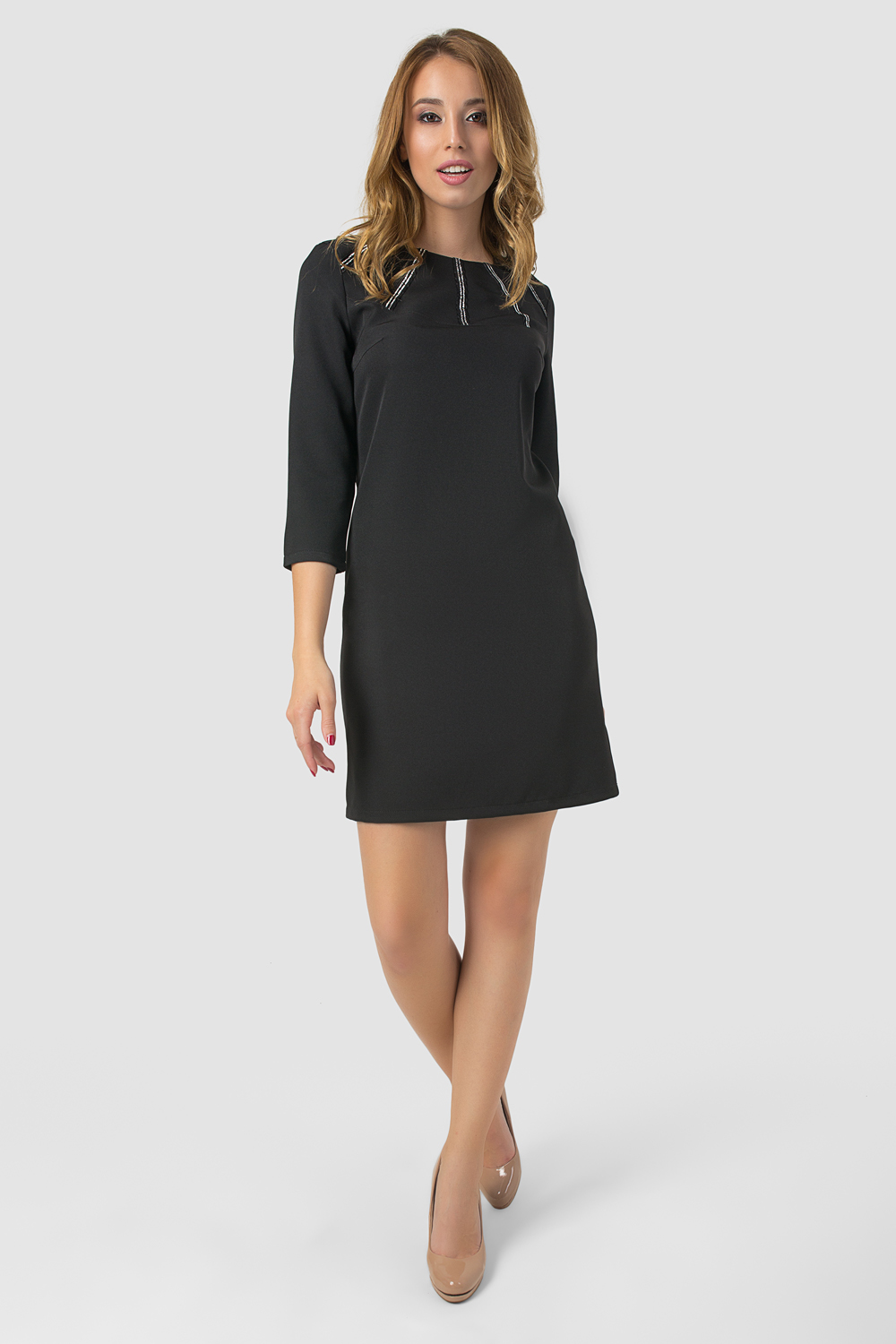 Dress with decorative trim in black