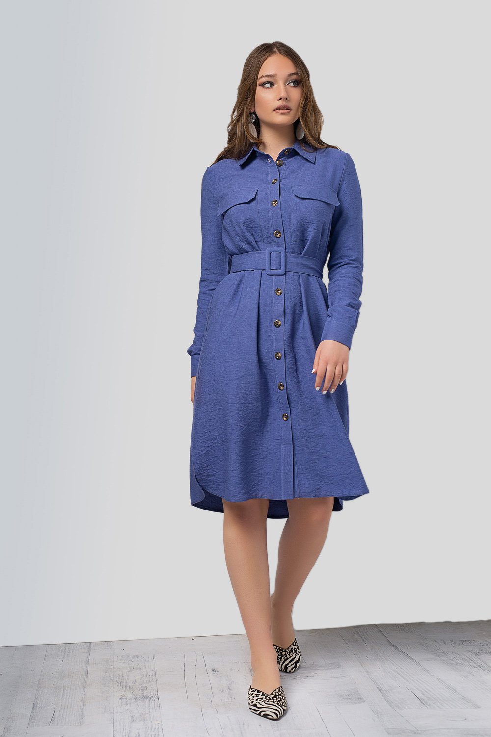 Buttoned Midi Dress with Belt