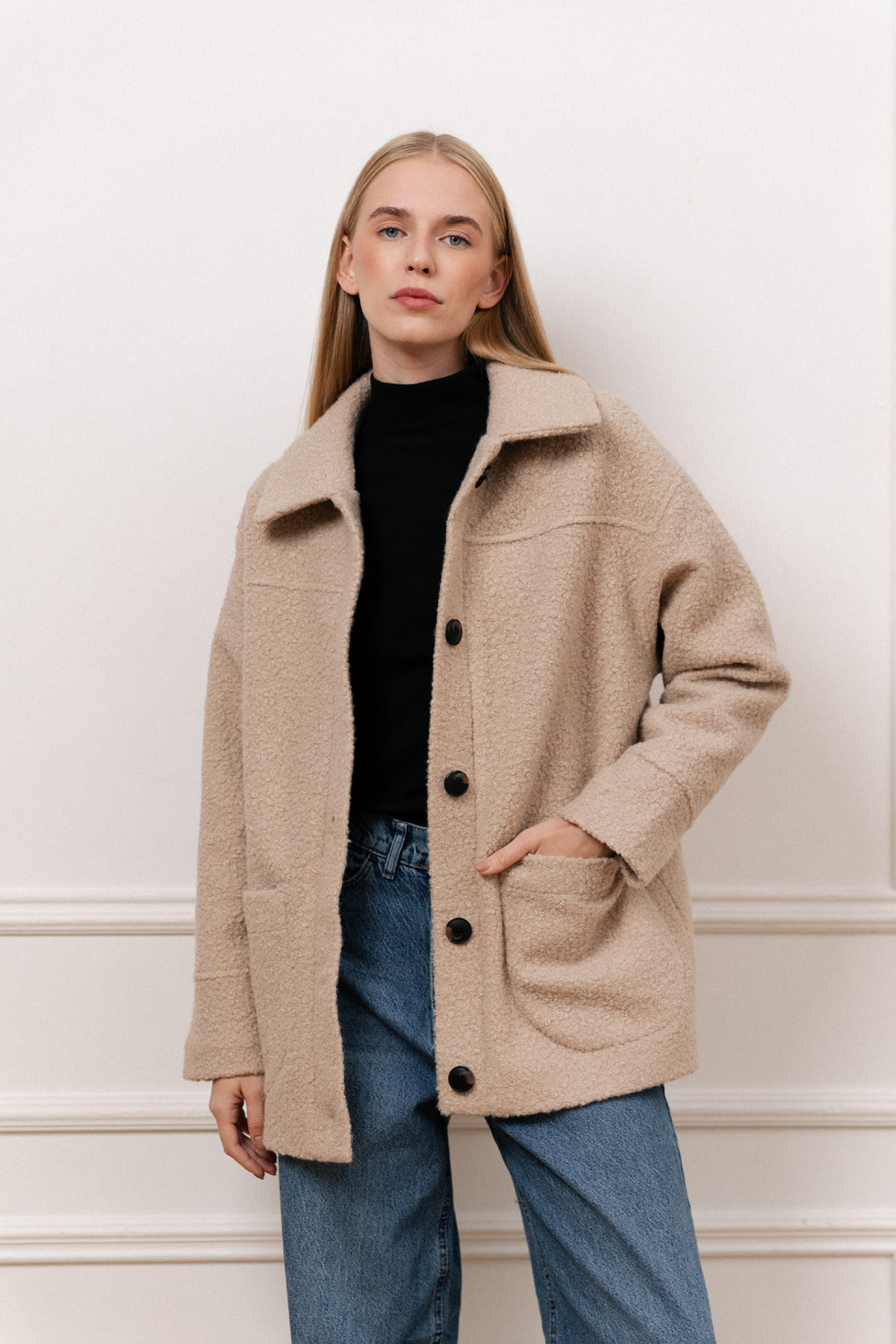 Beige bouclé coat