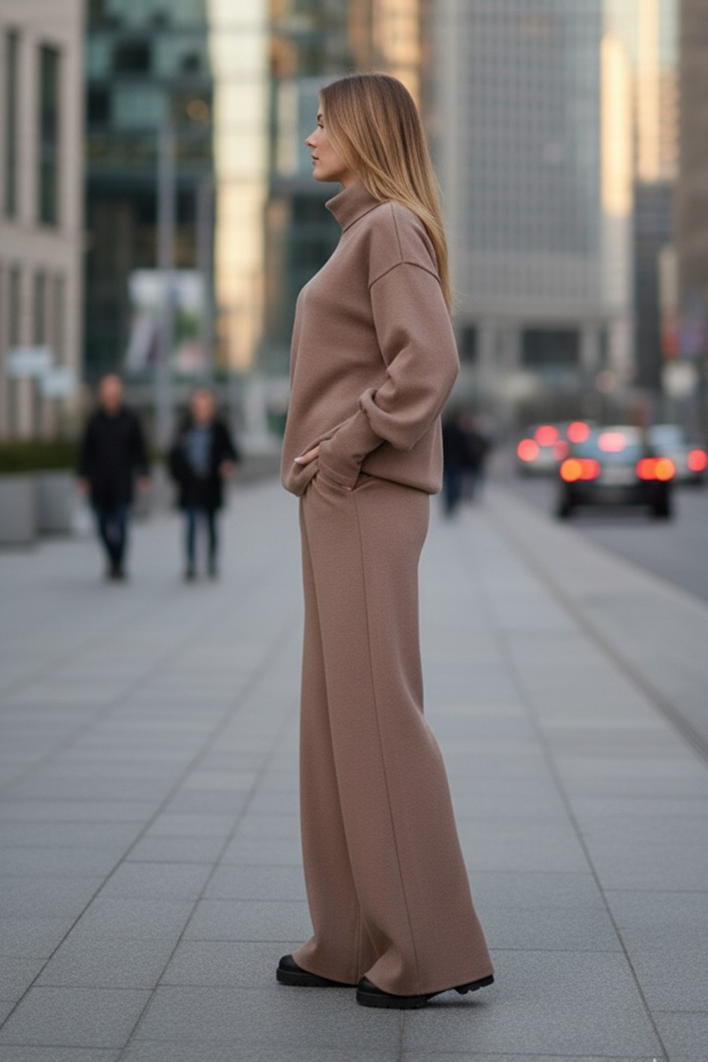 A walking suit made of soft knitted angora in the color 