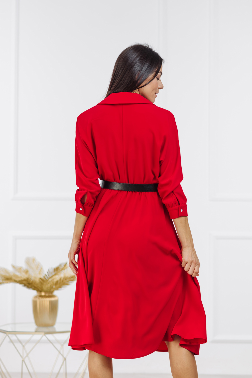 Red V-neck midi dress 