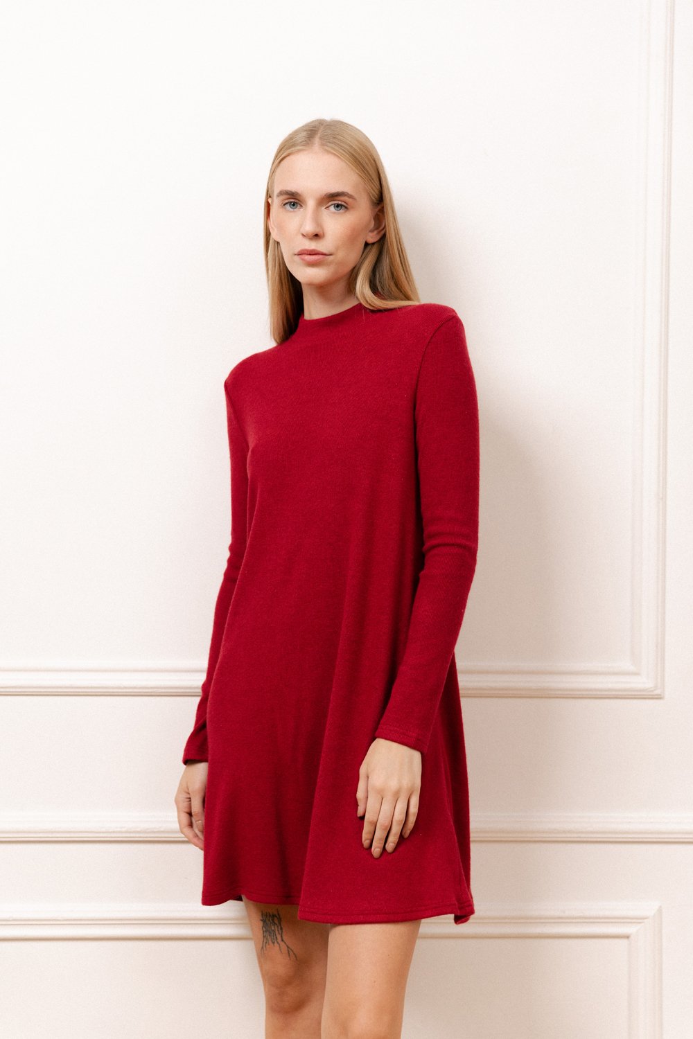 Red knitted A-line dress