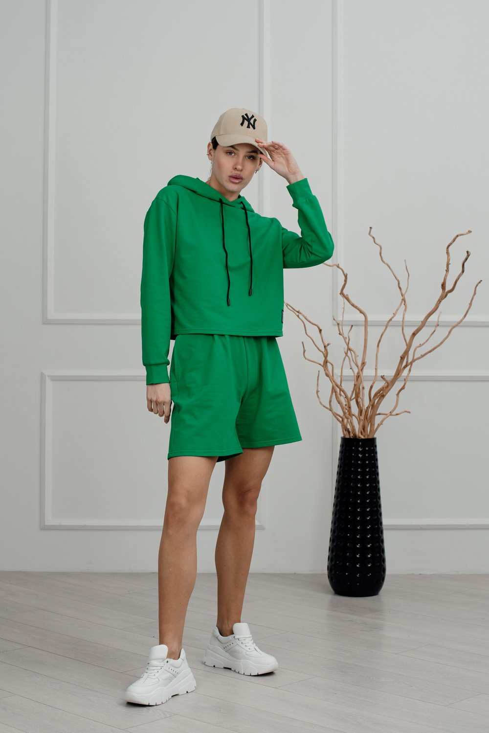 Green blended cotton jersey suit