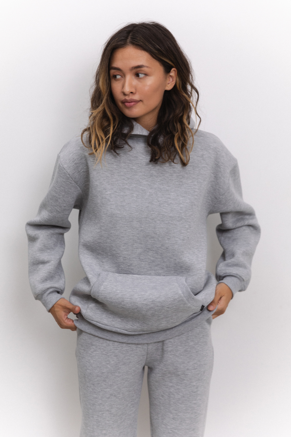 Gray sweatshirt with hood