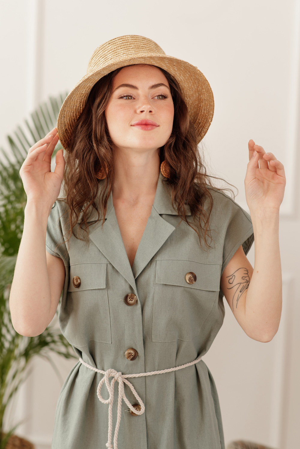 Olive dress robe with buttons
