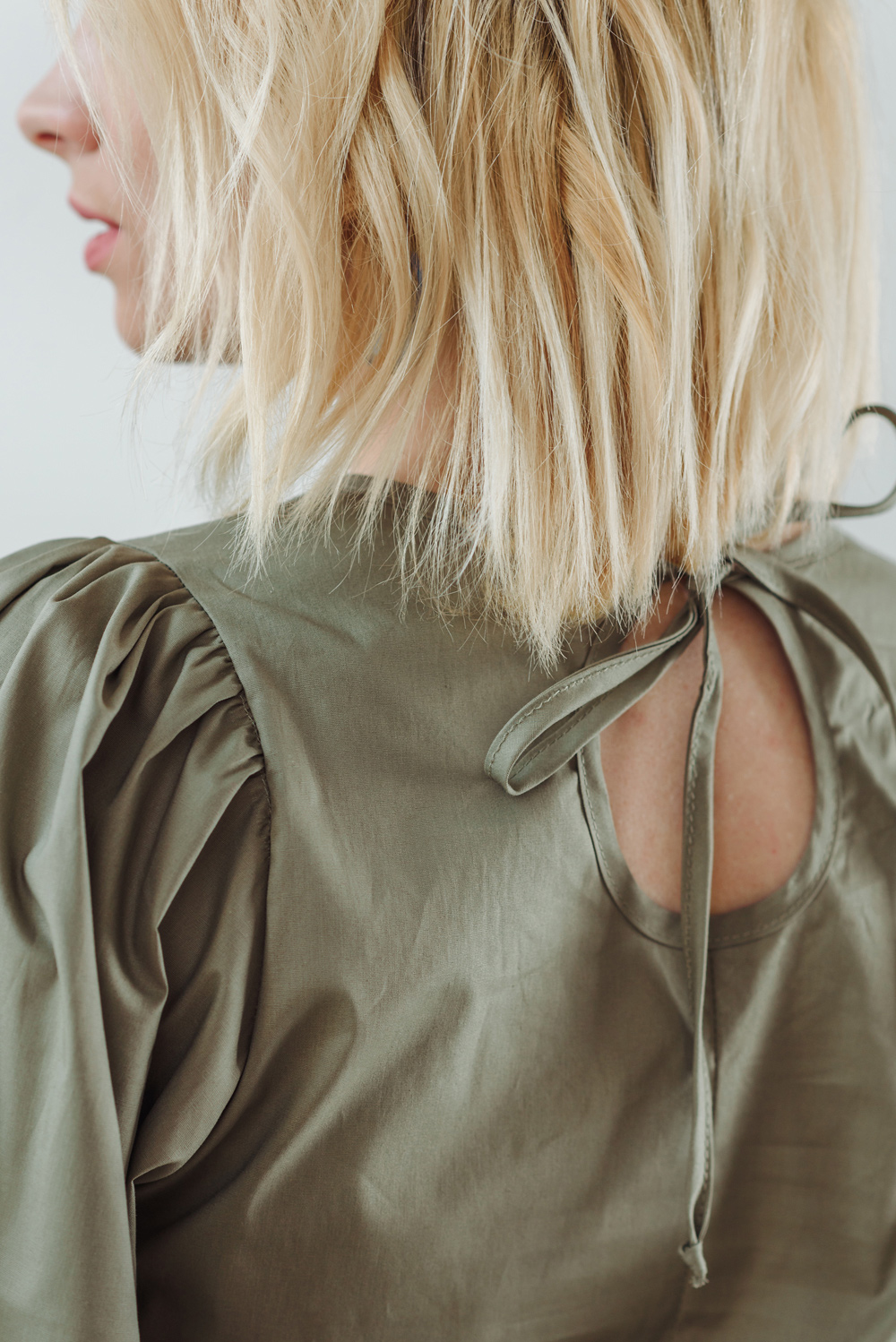 Puff Shoulder Khaki Blouse