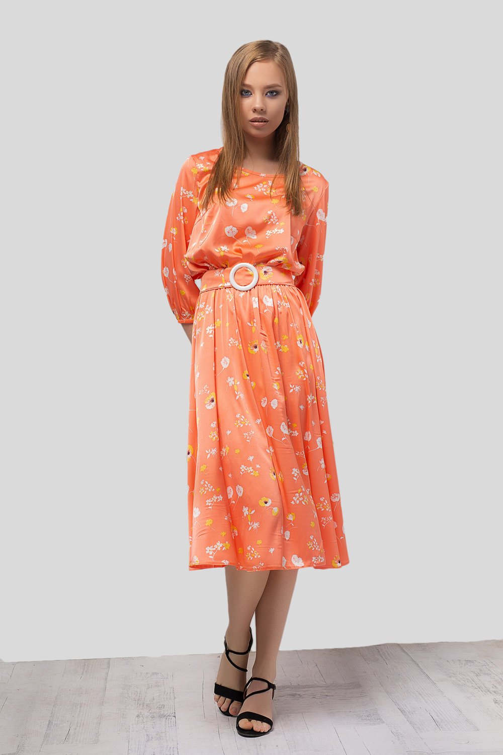 Coral silk dress