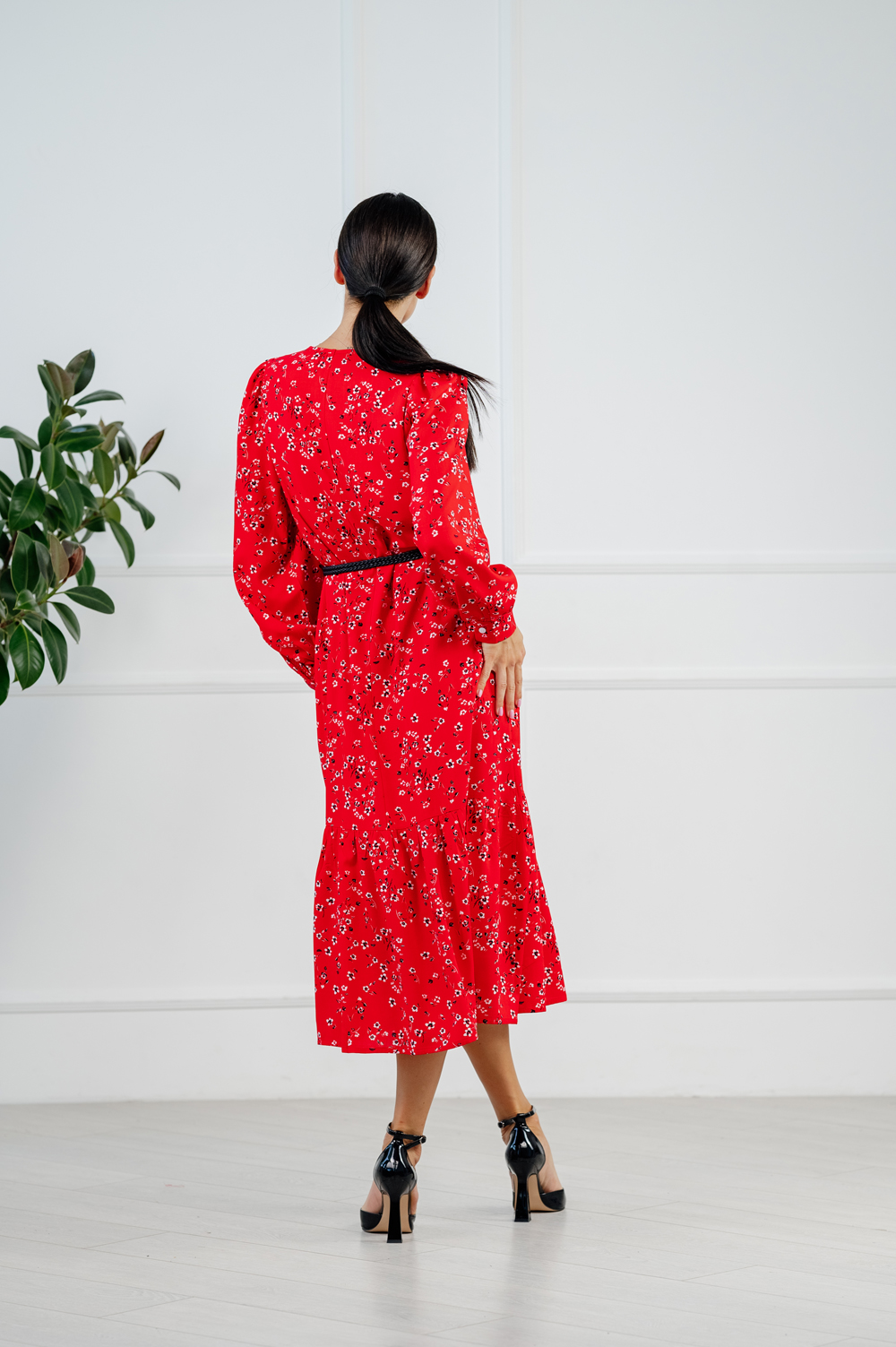 Red Cotton Midi Dress