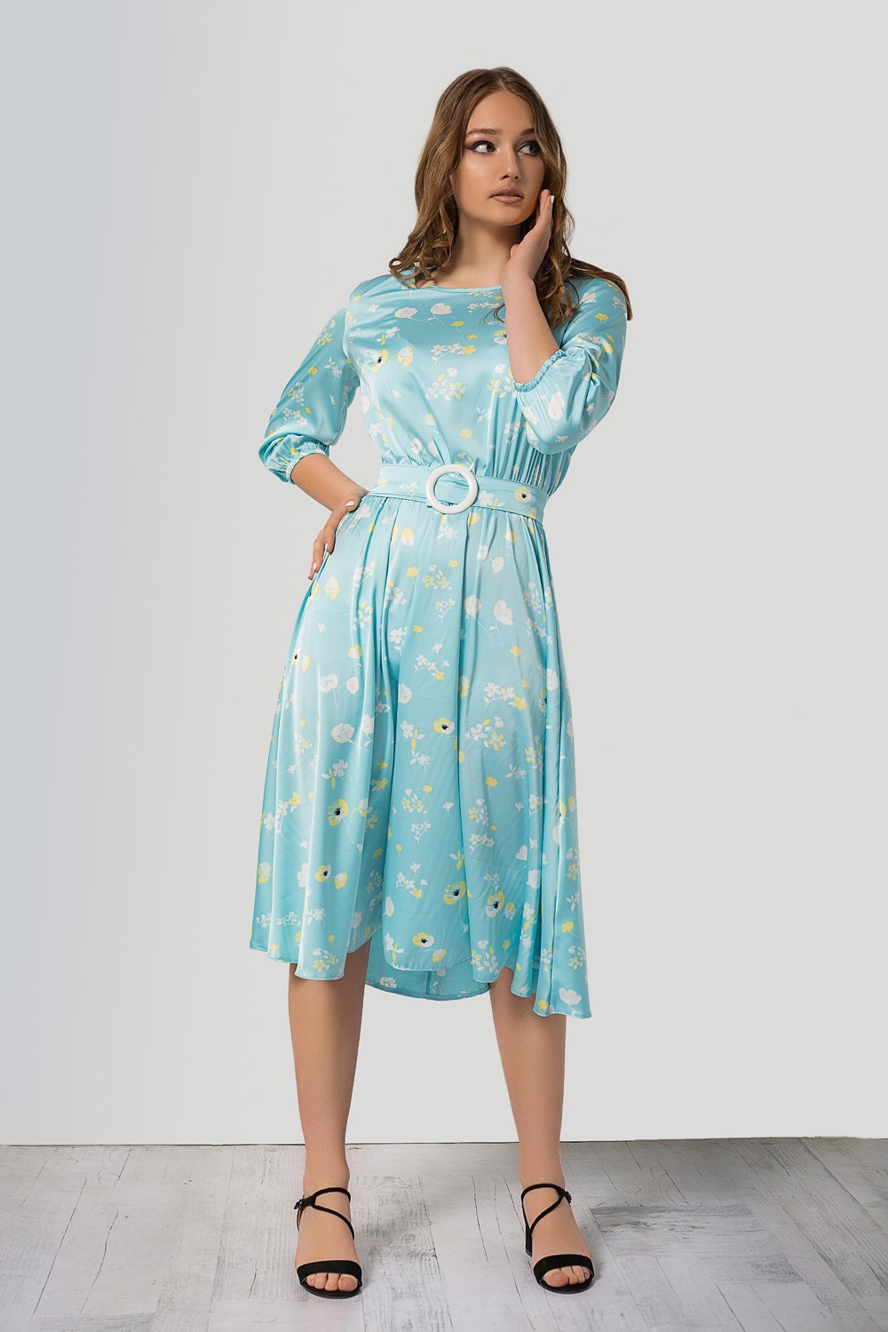 Turquoise silk dress