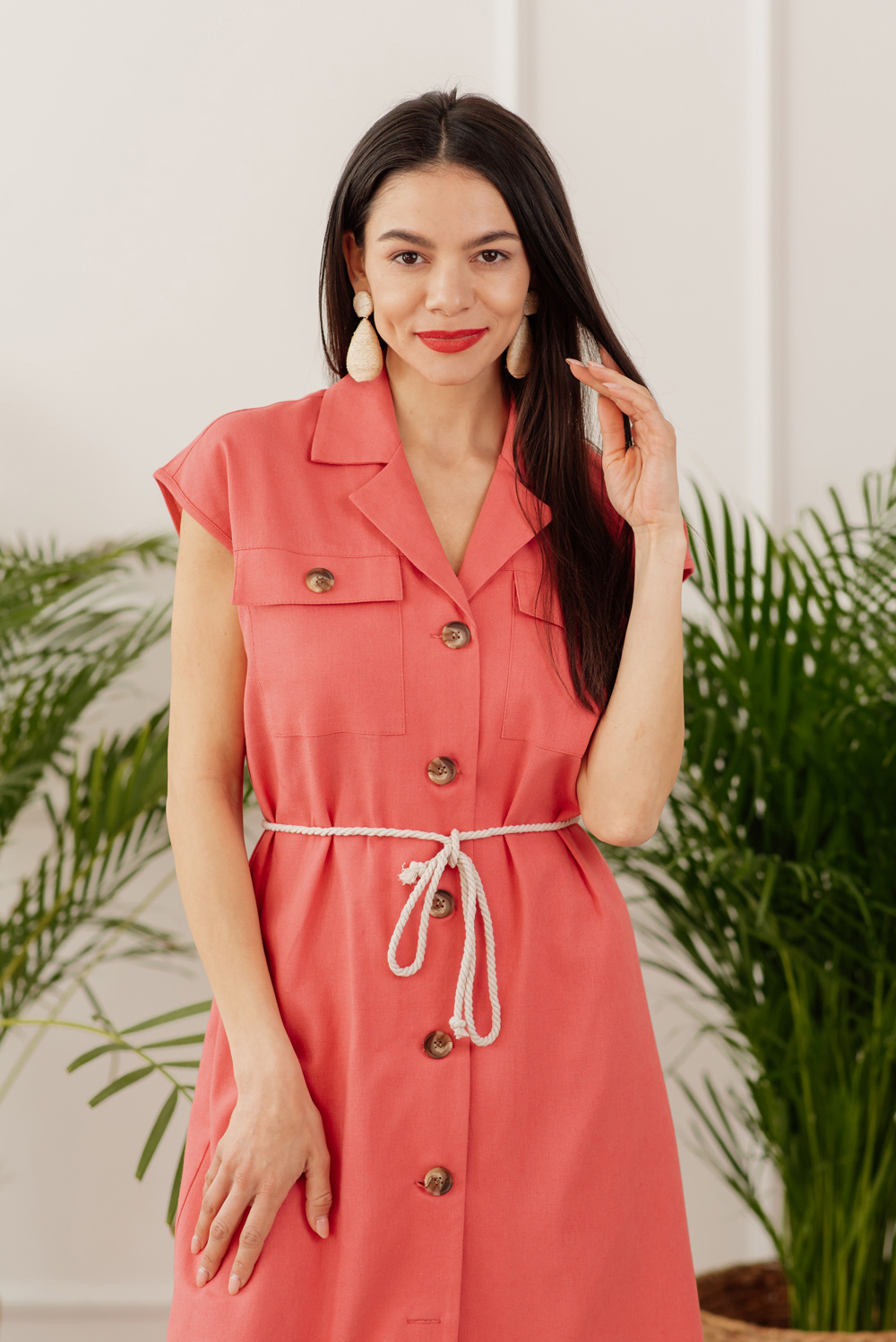 Coral Blazer Neck Dress