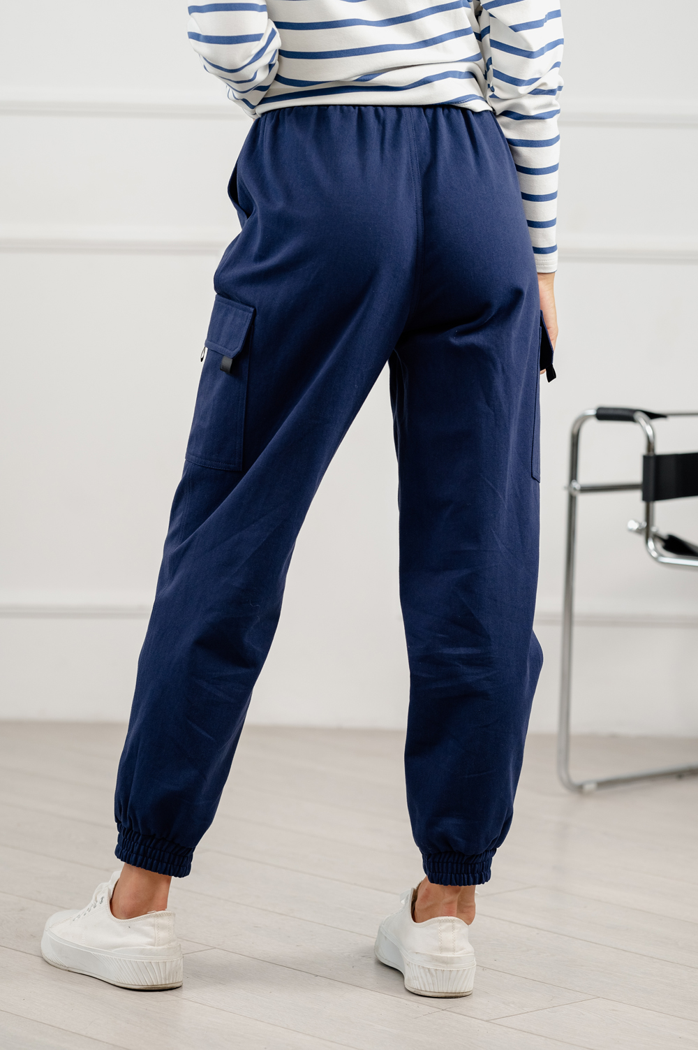 Blue cargo pants in casual style.