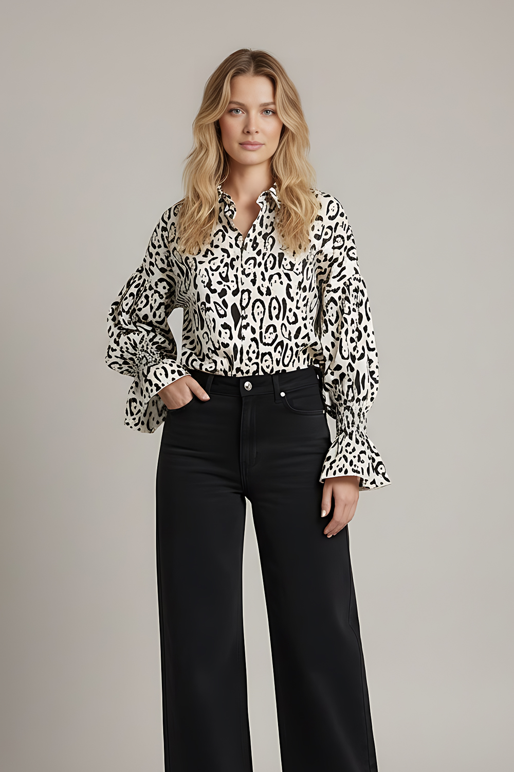 Cream-colored loose-fitting shirt