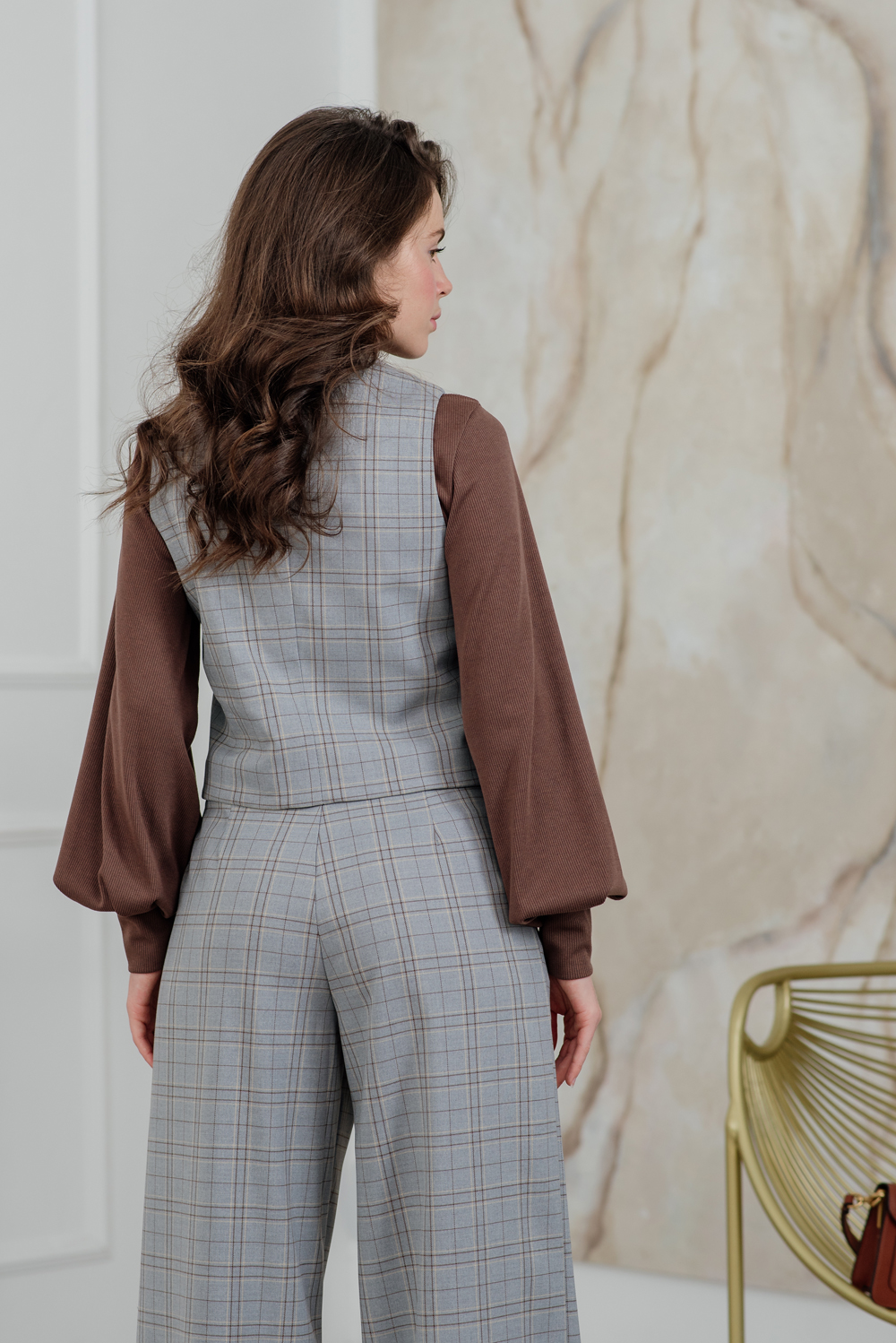 Gray check palazzo trousers