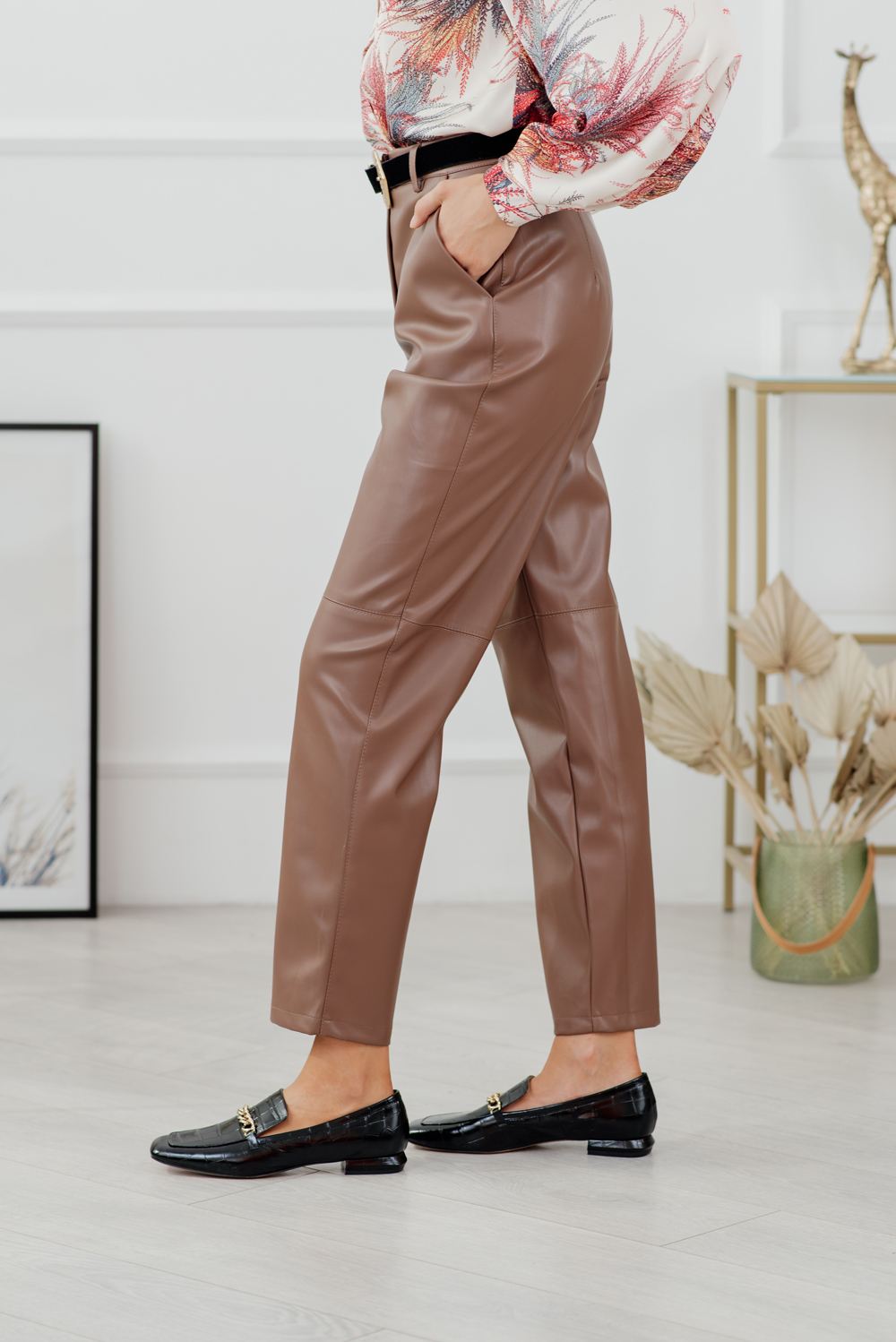 Loose eco leather trousers