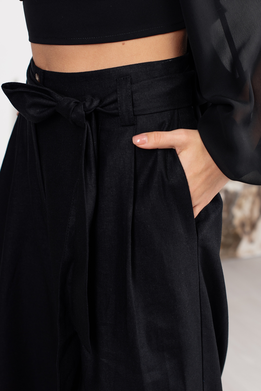 Black linen palazzo trousers