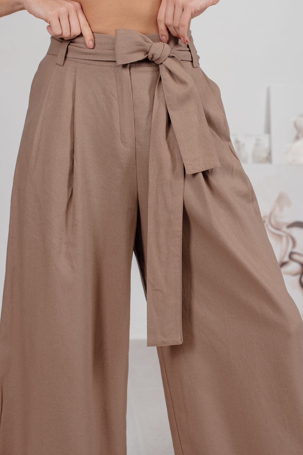 Palazzo linen trousers with pockets