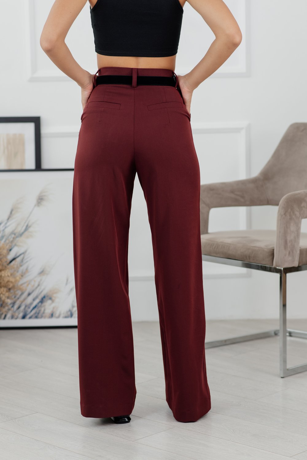 Sangria-coloured placket trousers