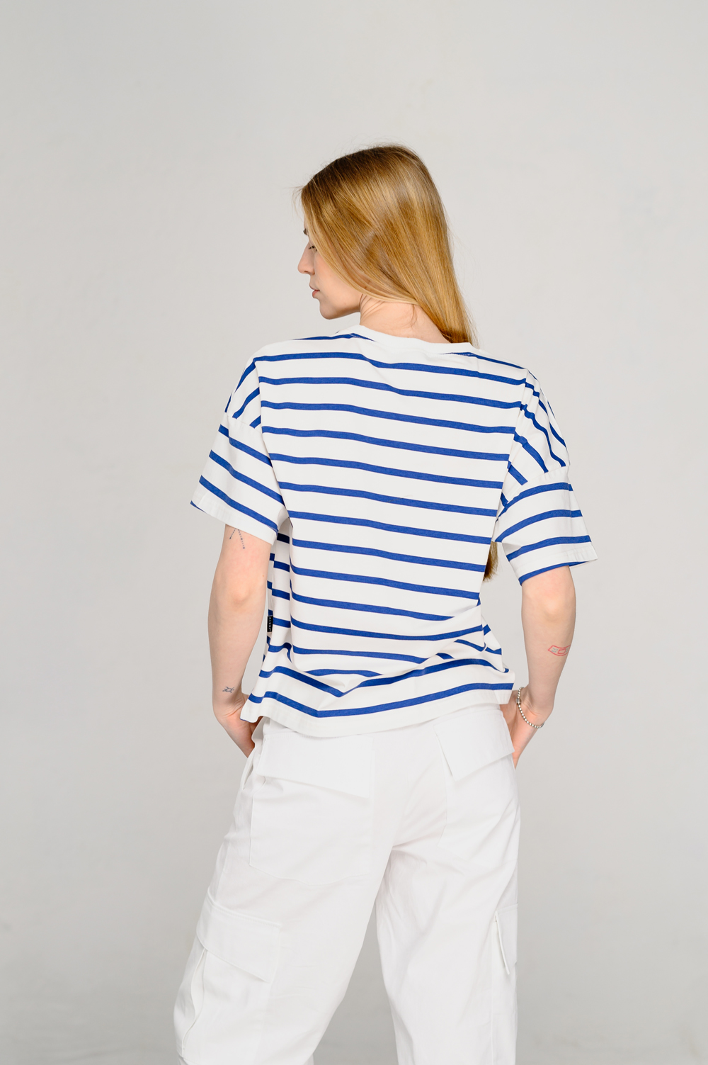 Oversized denim striped T-shirt