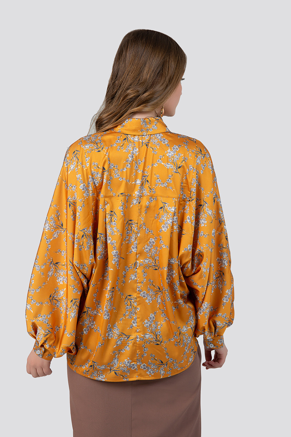 Yellow silk blouse with puff sleeves