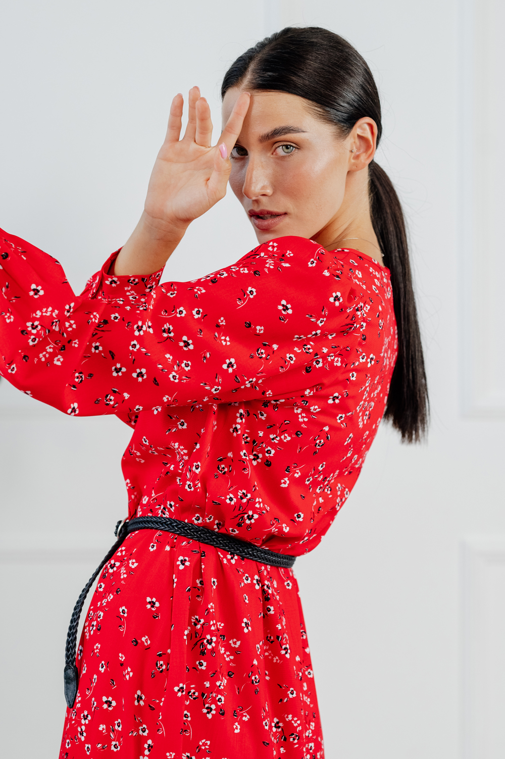 Red Cotton Midi Dress