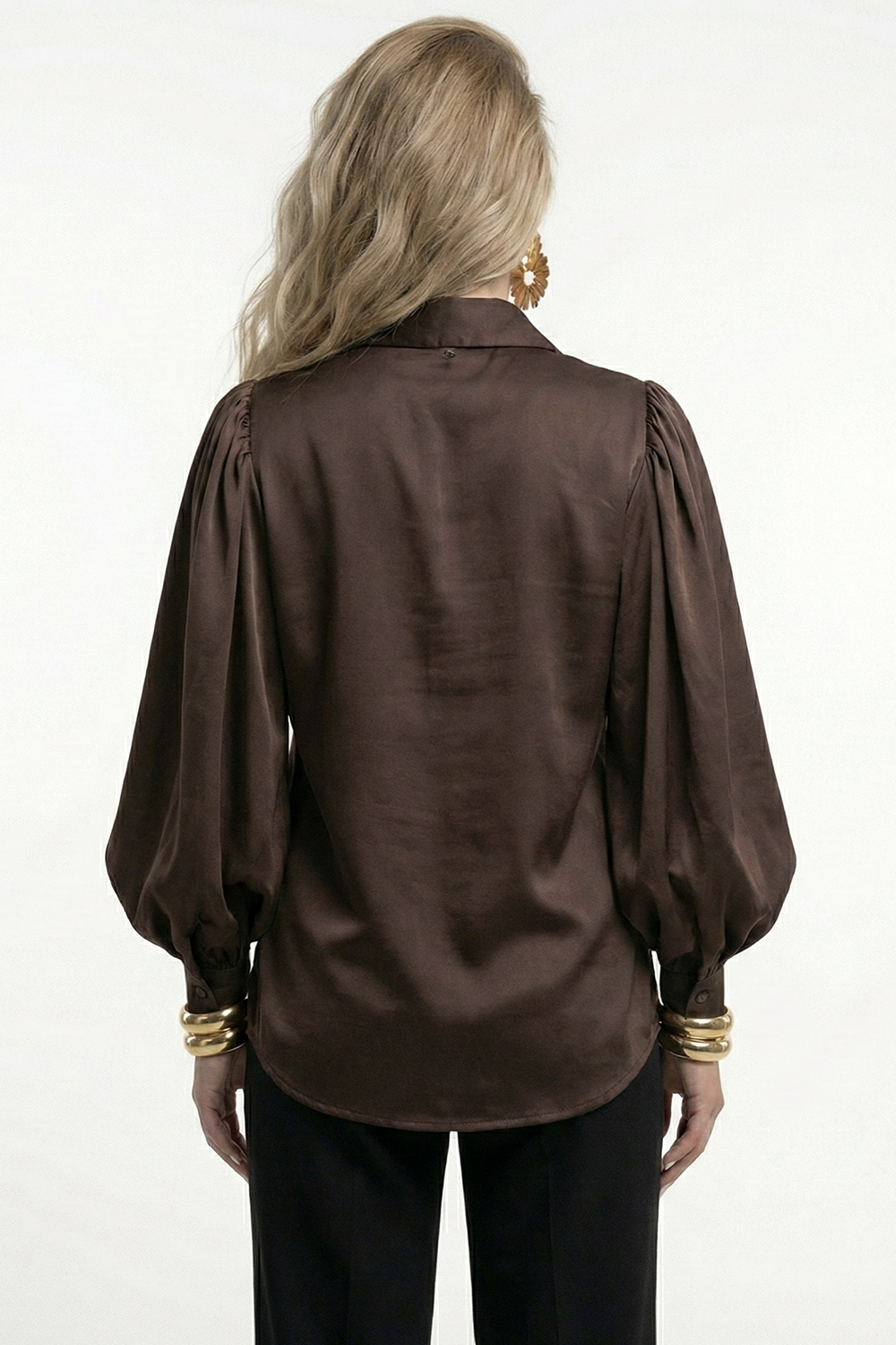 Chocolate blouse with puff sleeves