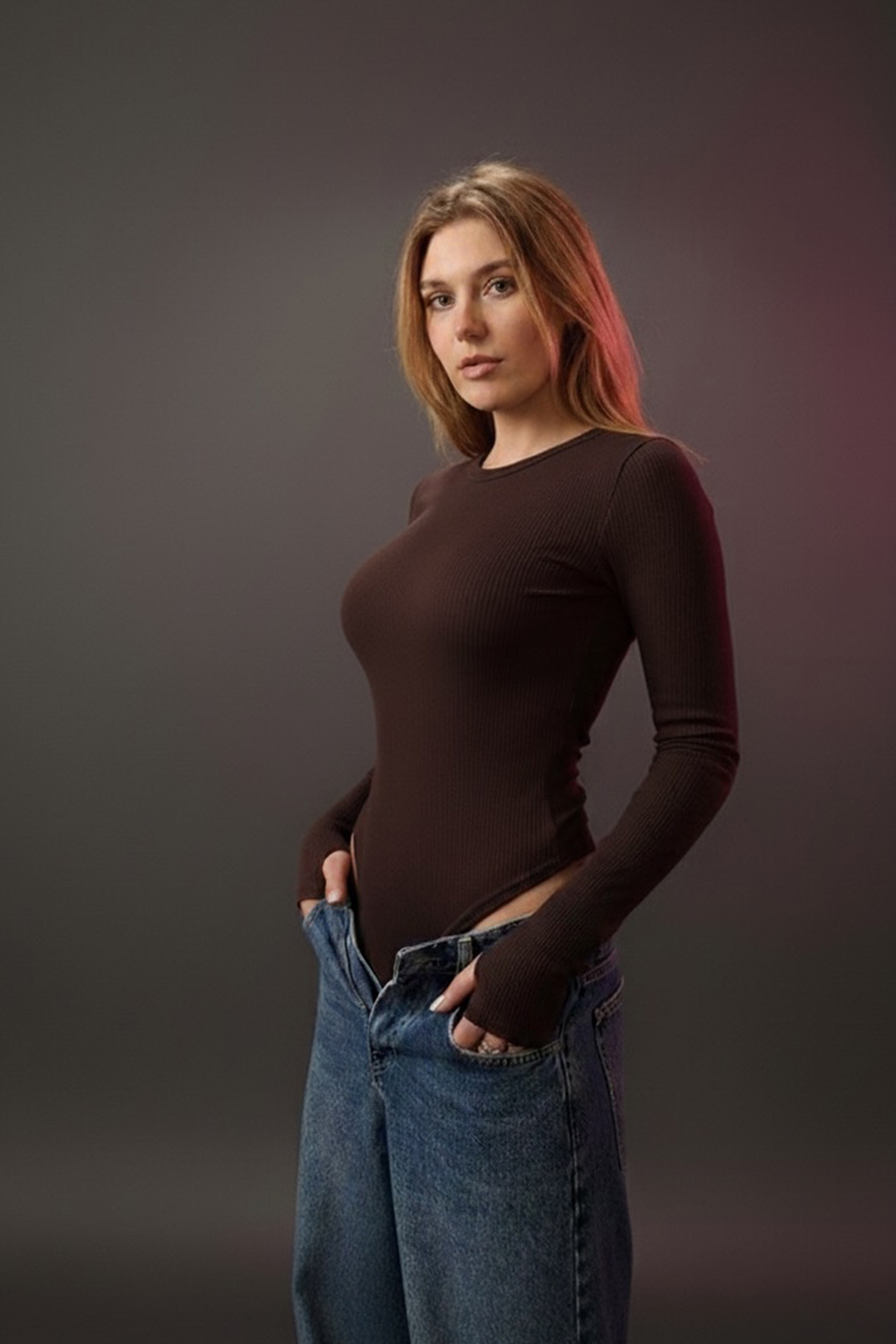 Утеплённое боди с круглой горловиной в цвете 