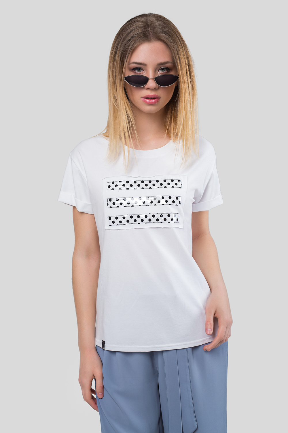 White T-shirt with polka dot insert