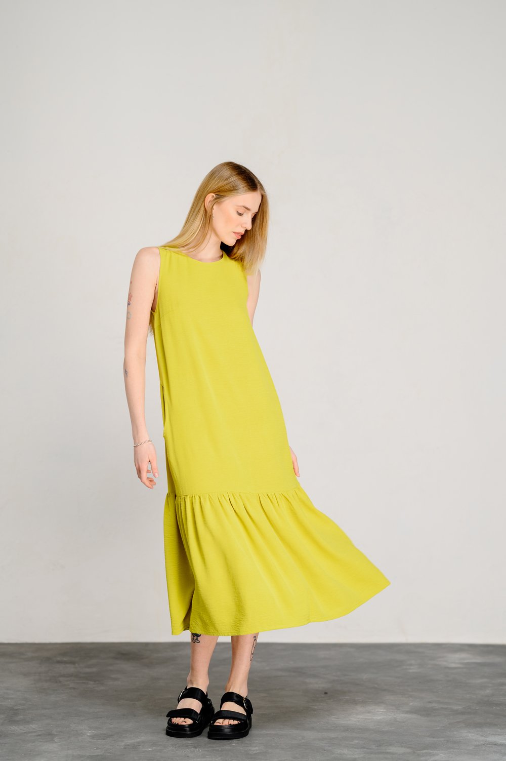 Lime Sleeveless Loose Dress