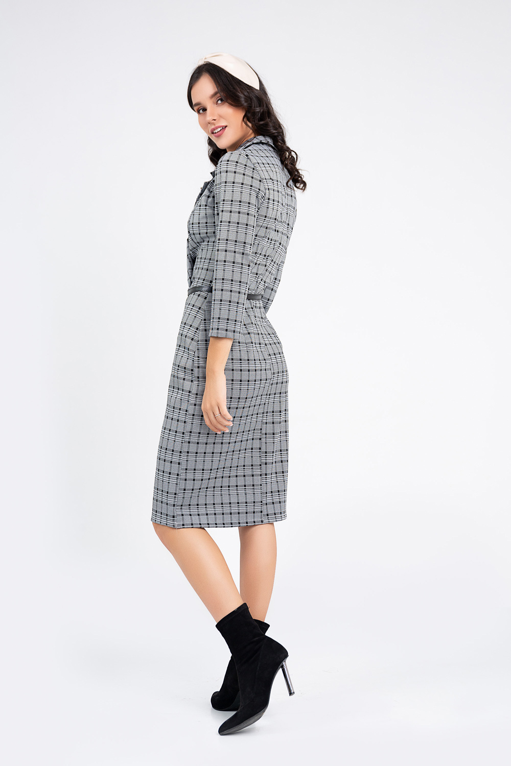 Plaid dress with jacket collar