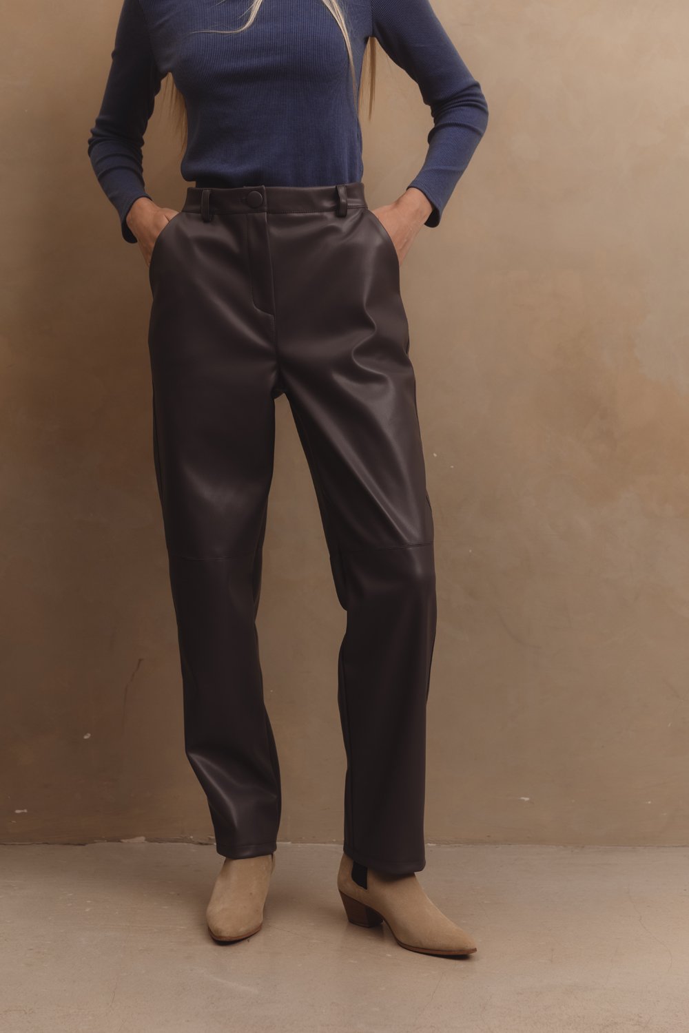 Eco-leather straight-leg trousers in 