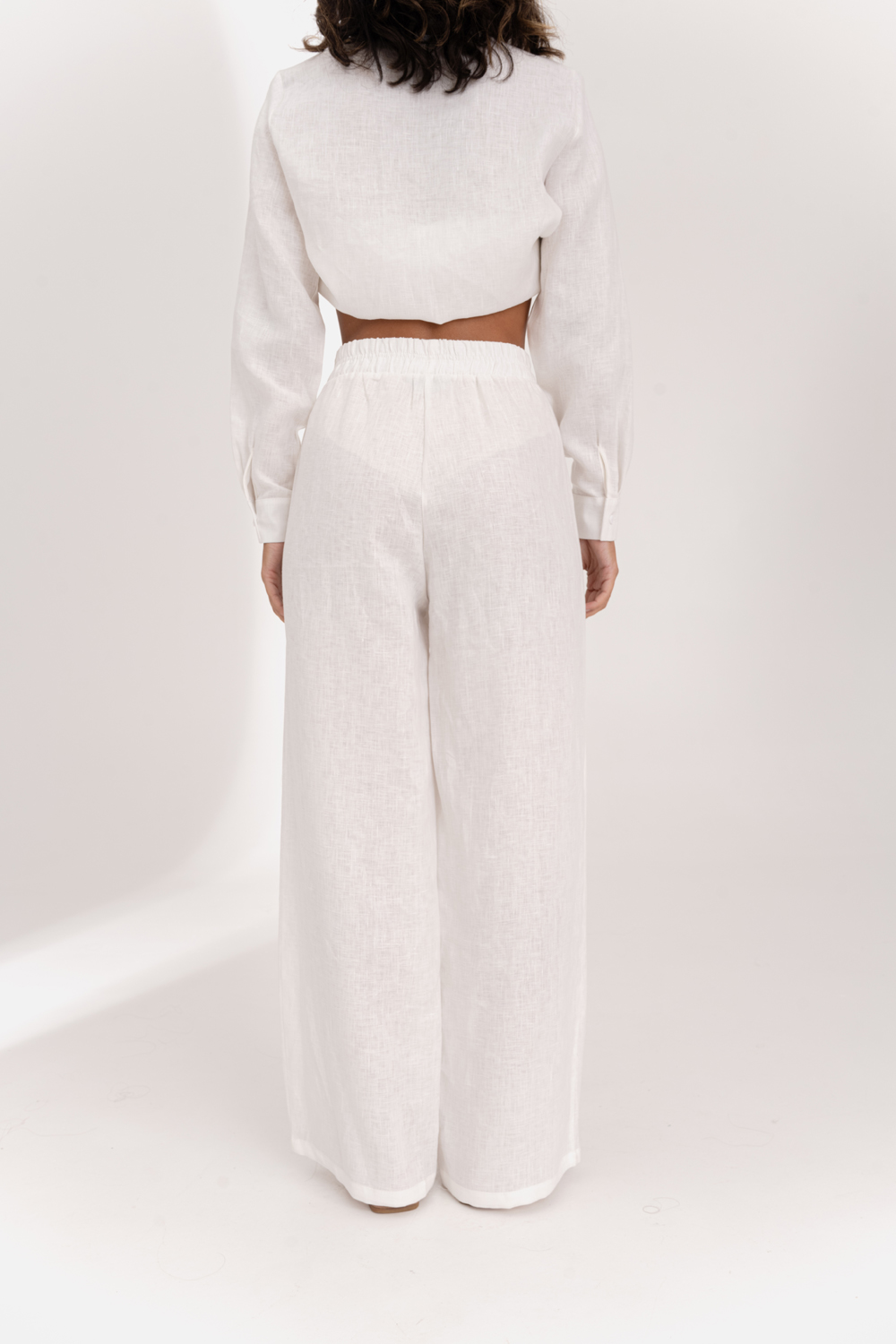 Milk linen trousers with elastic waistband