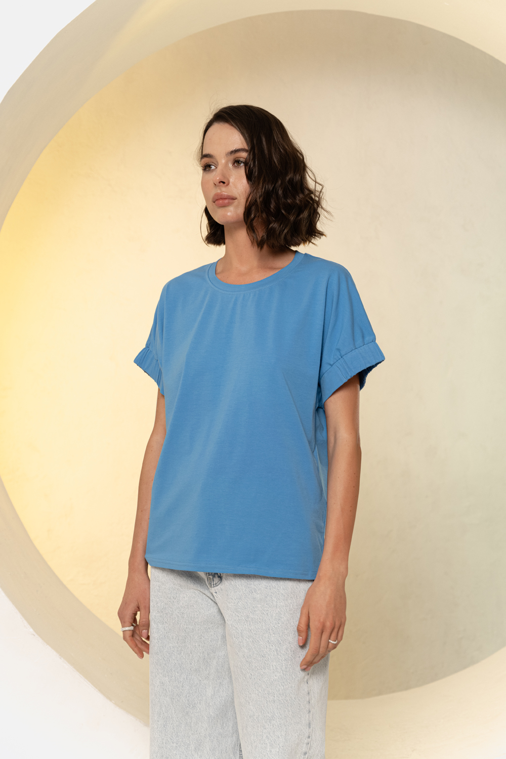 Blue T-shirt with round neck