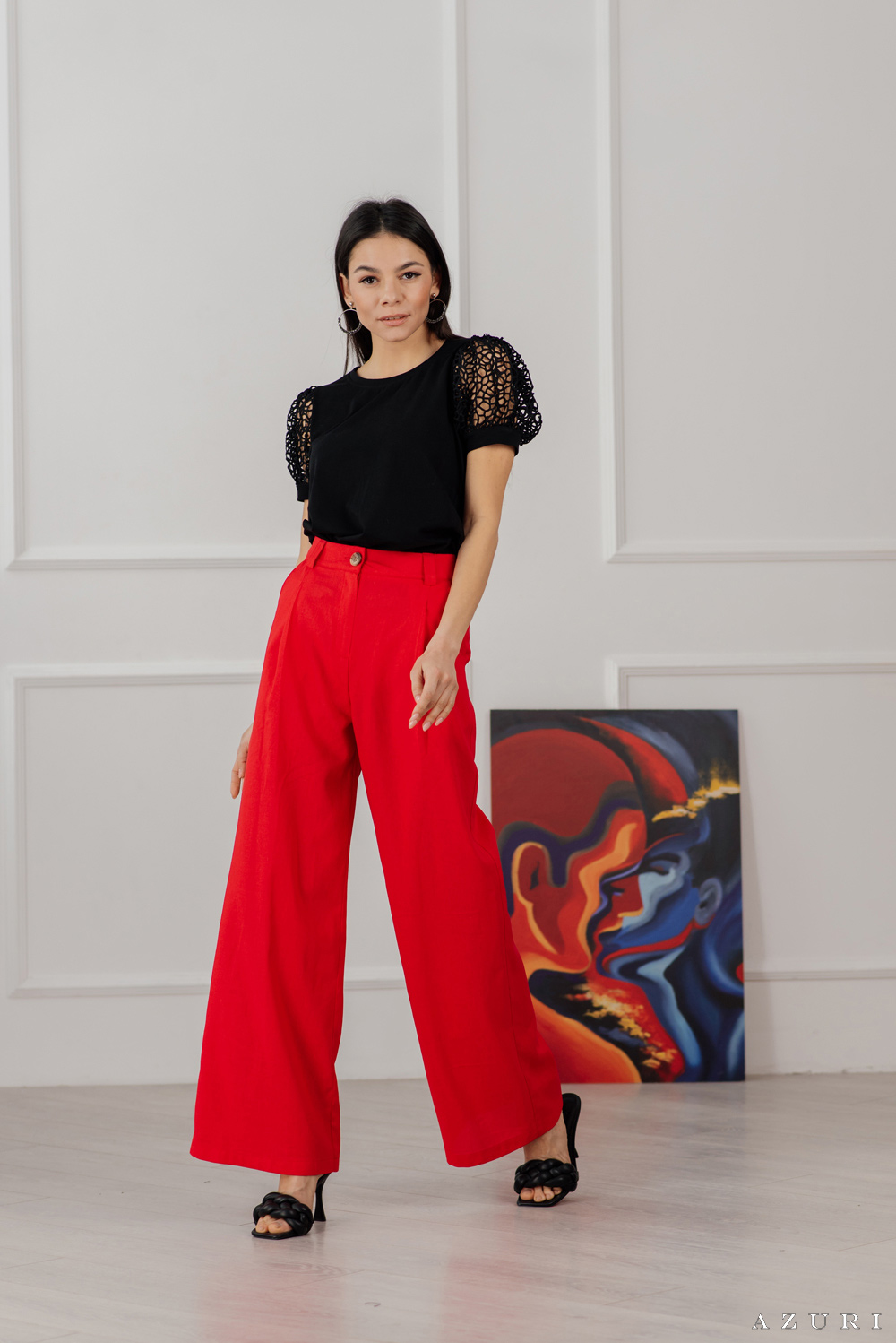 Flounce London basic high waisted wide leg pants in red | ASOS