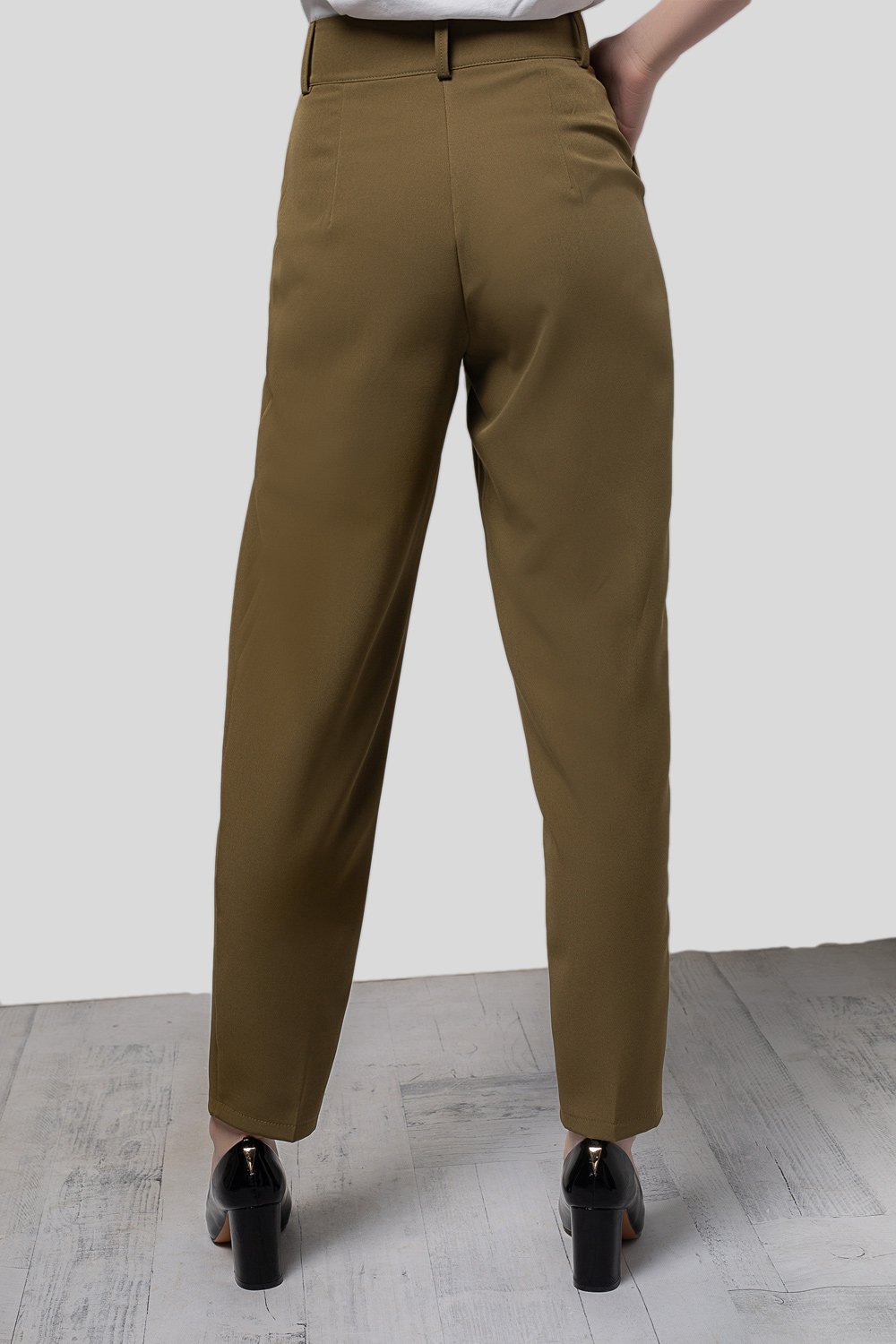 Khaki color darted trousers