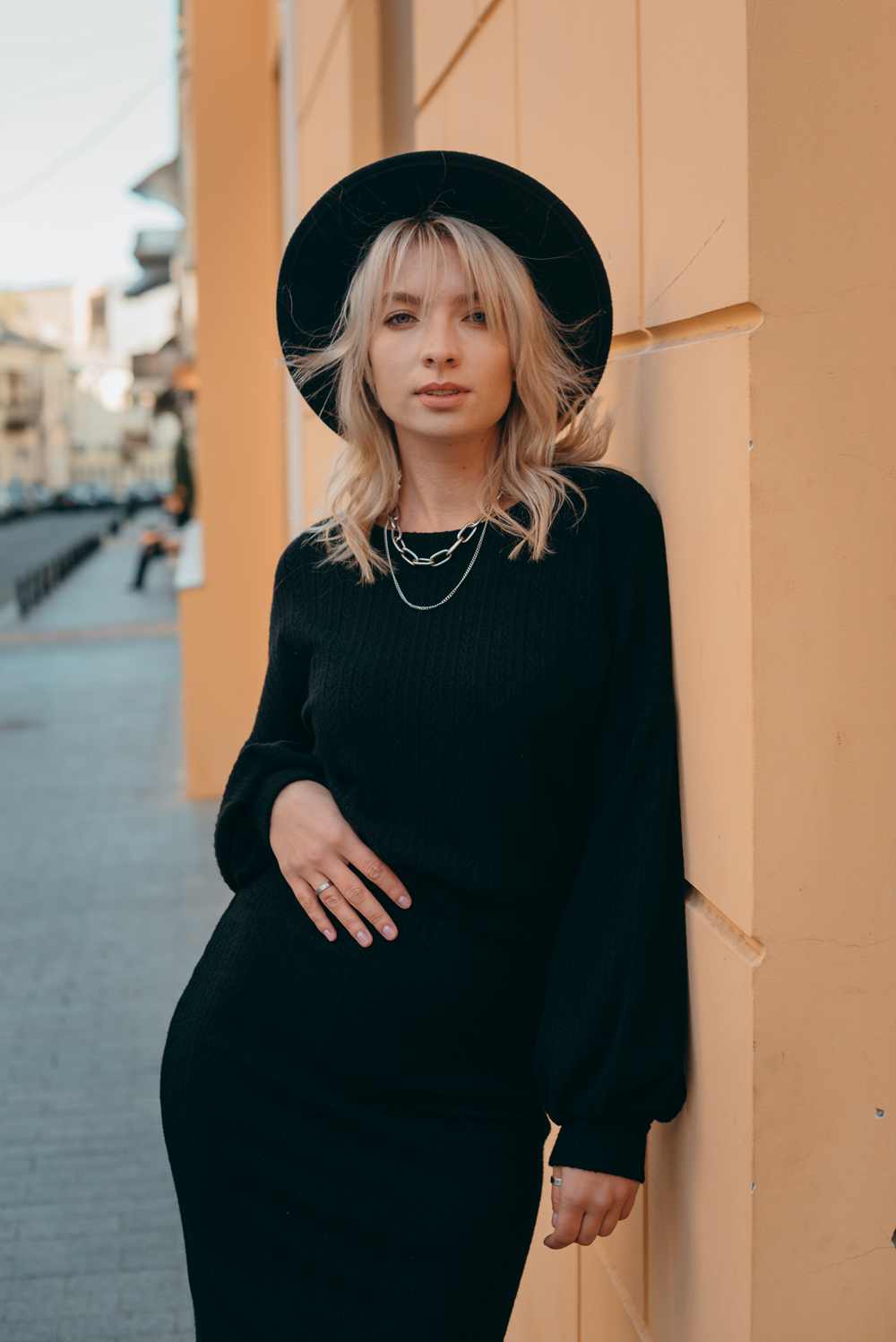 Black top with puff sleeves