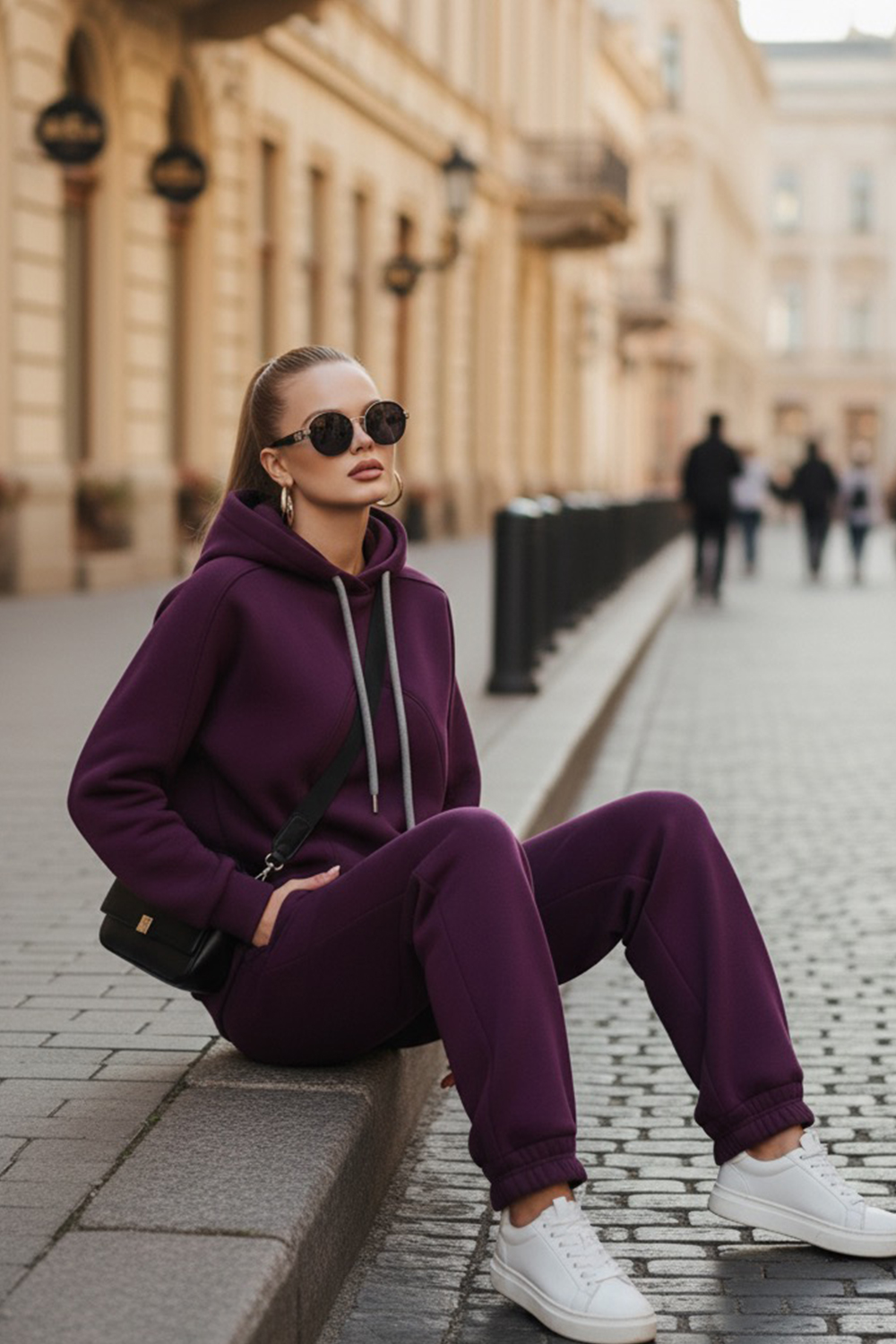 Warm women's suit in eggplant color