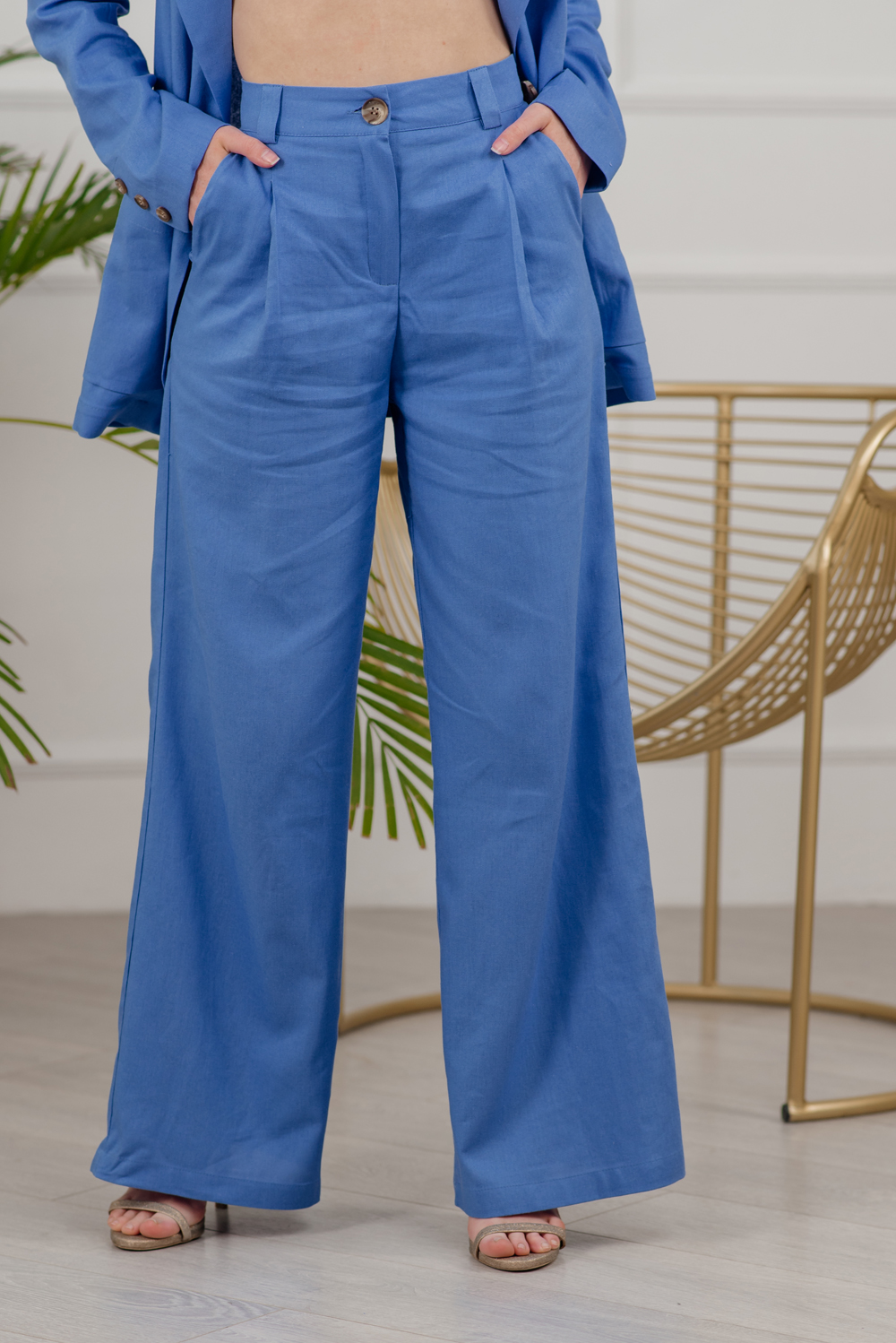 Denim linen palazzo trousers