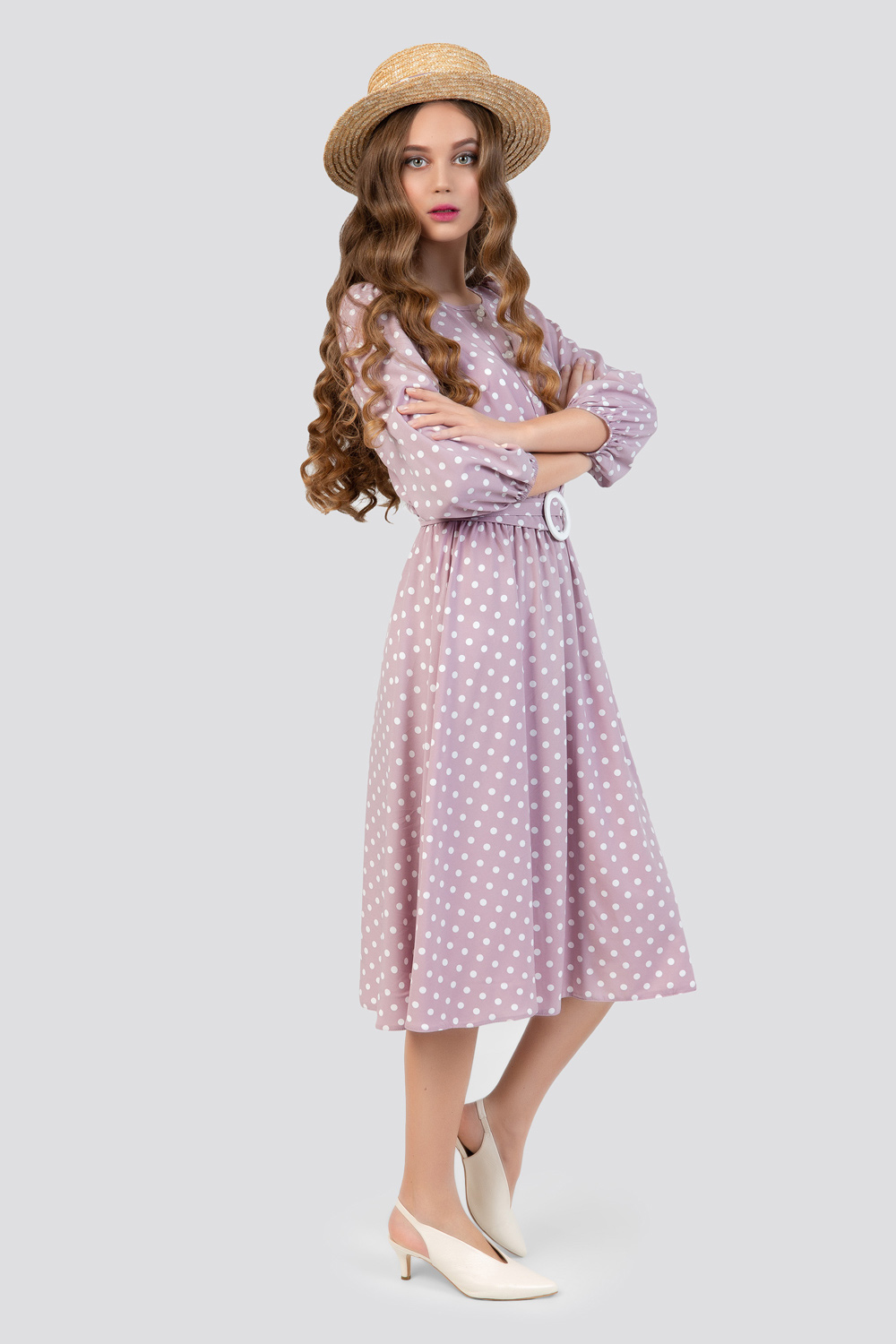 Polka dot dress with a belt