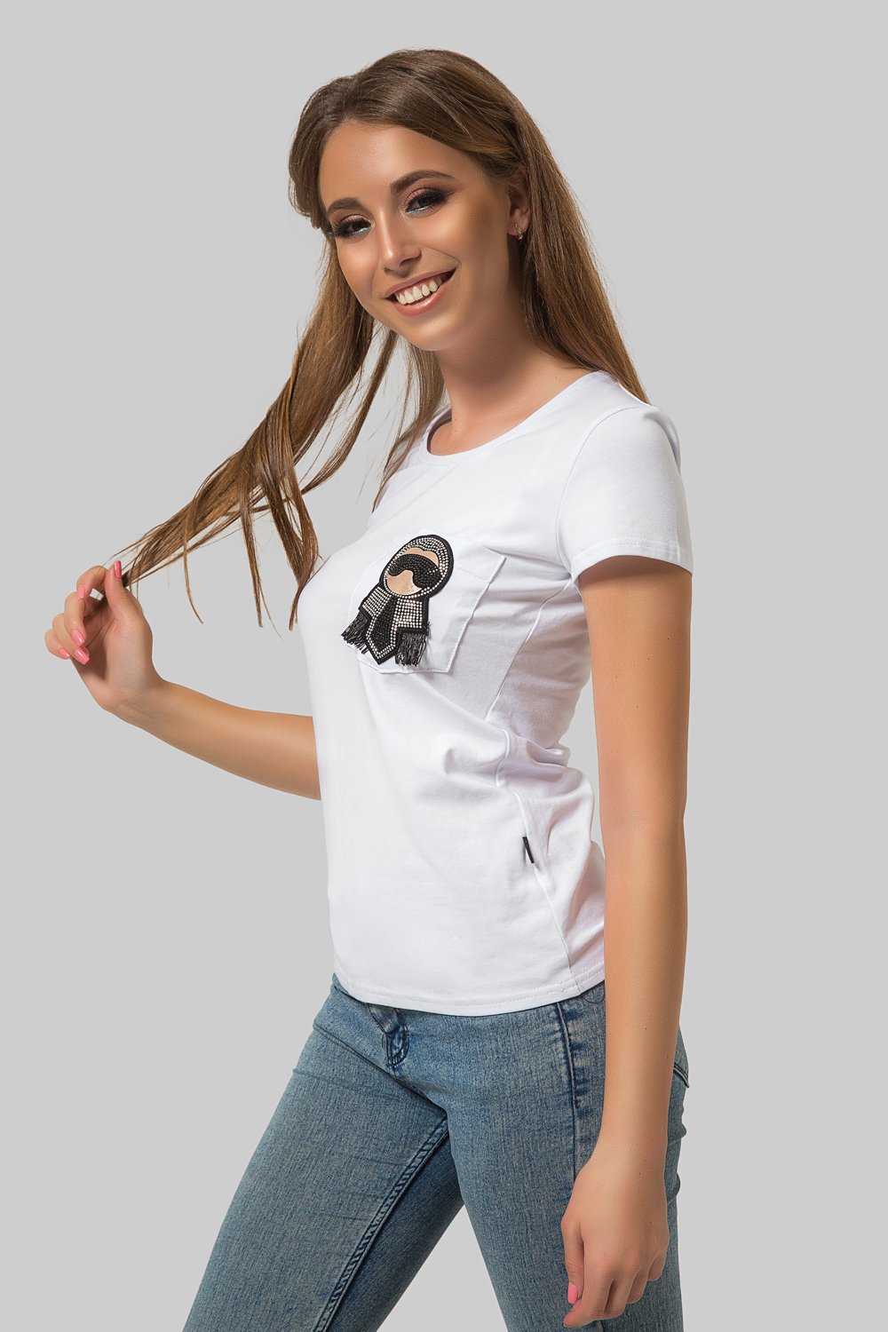 Cotton T-shirt with applique in white