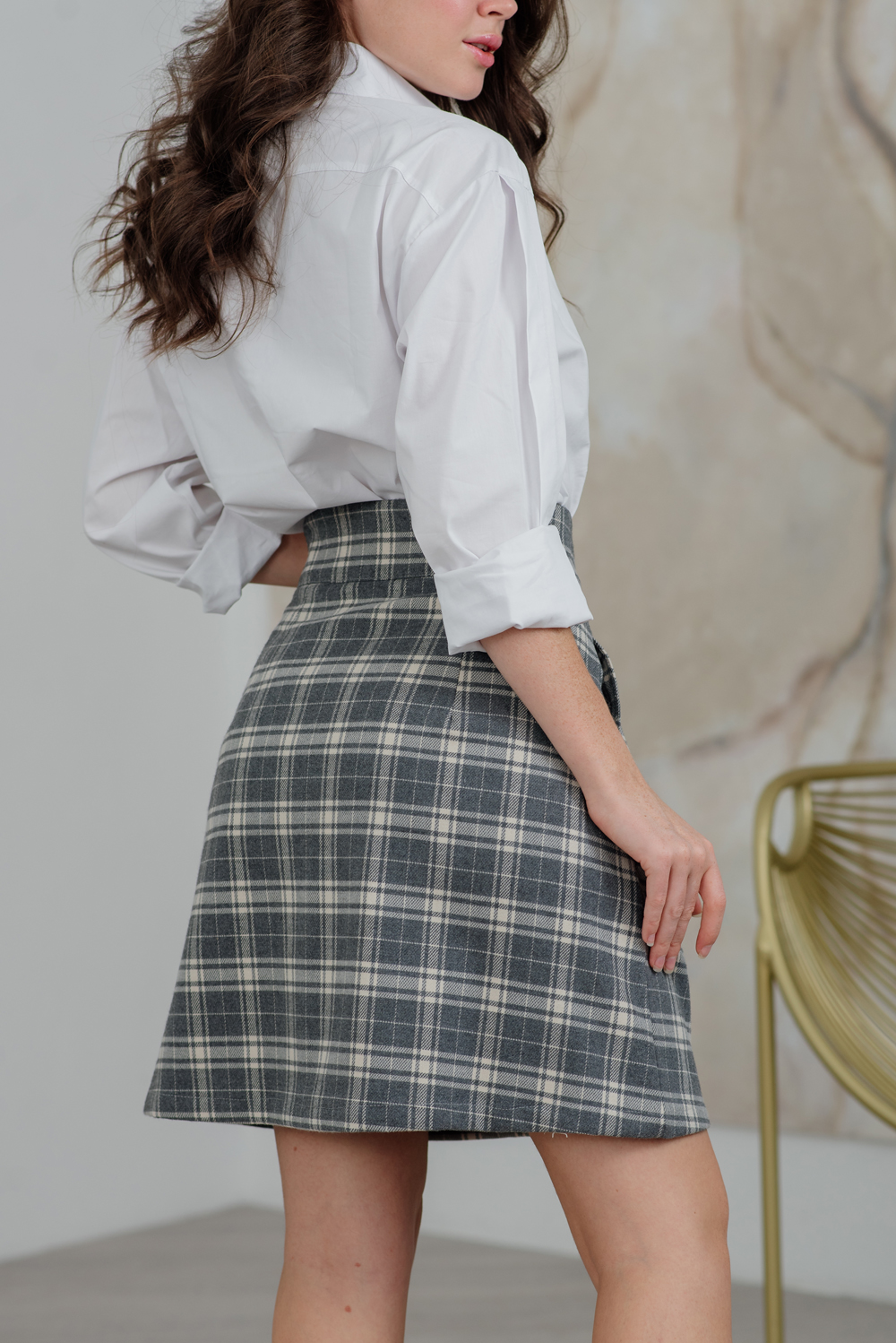 Gray Check A-Line Skirt