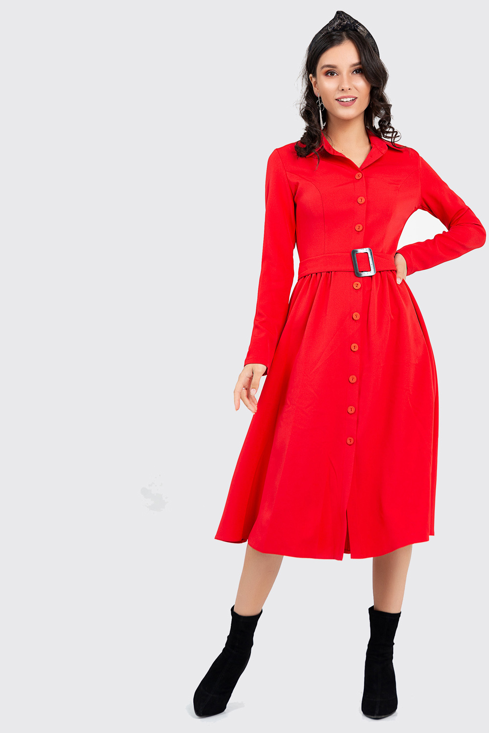 Shirt dress with belt