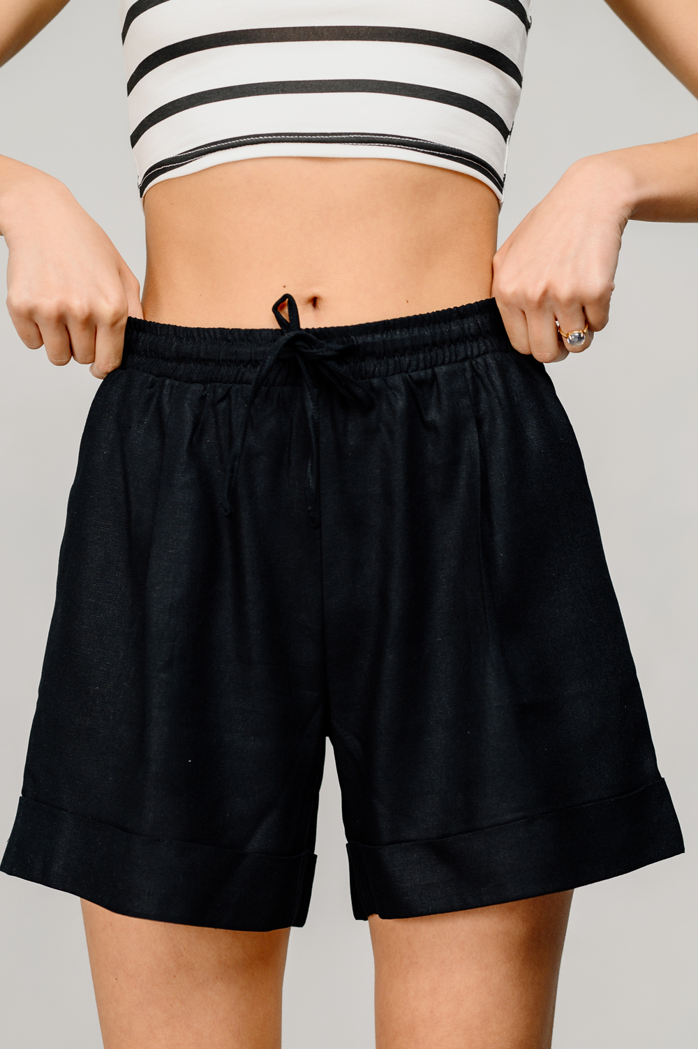 Black linen shorts