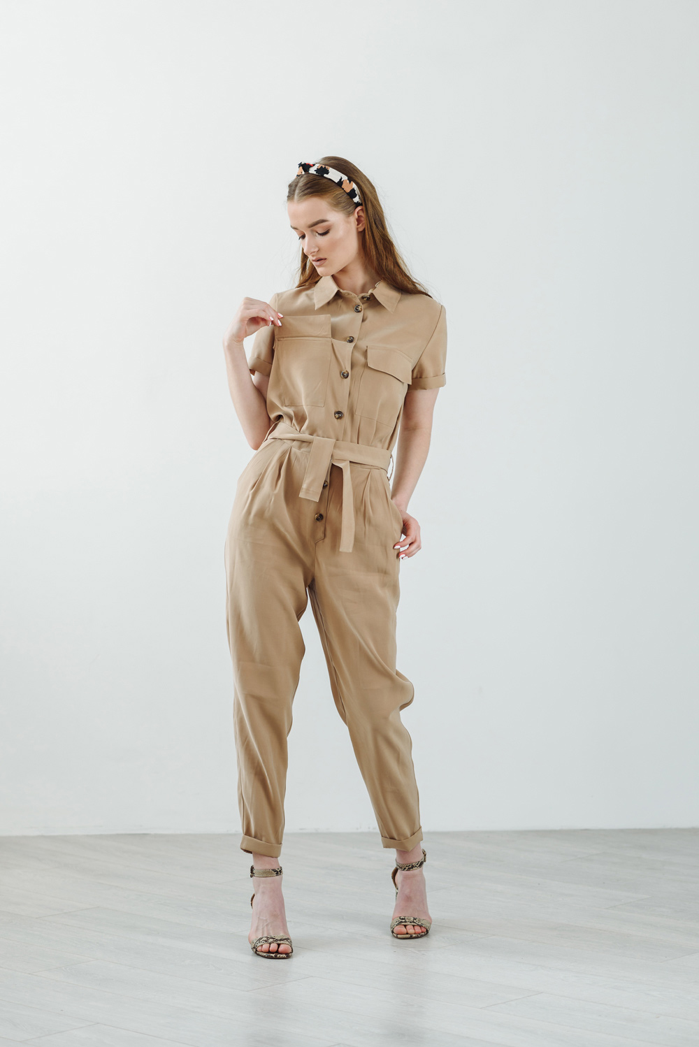 Button-down safari jumpsuit