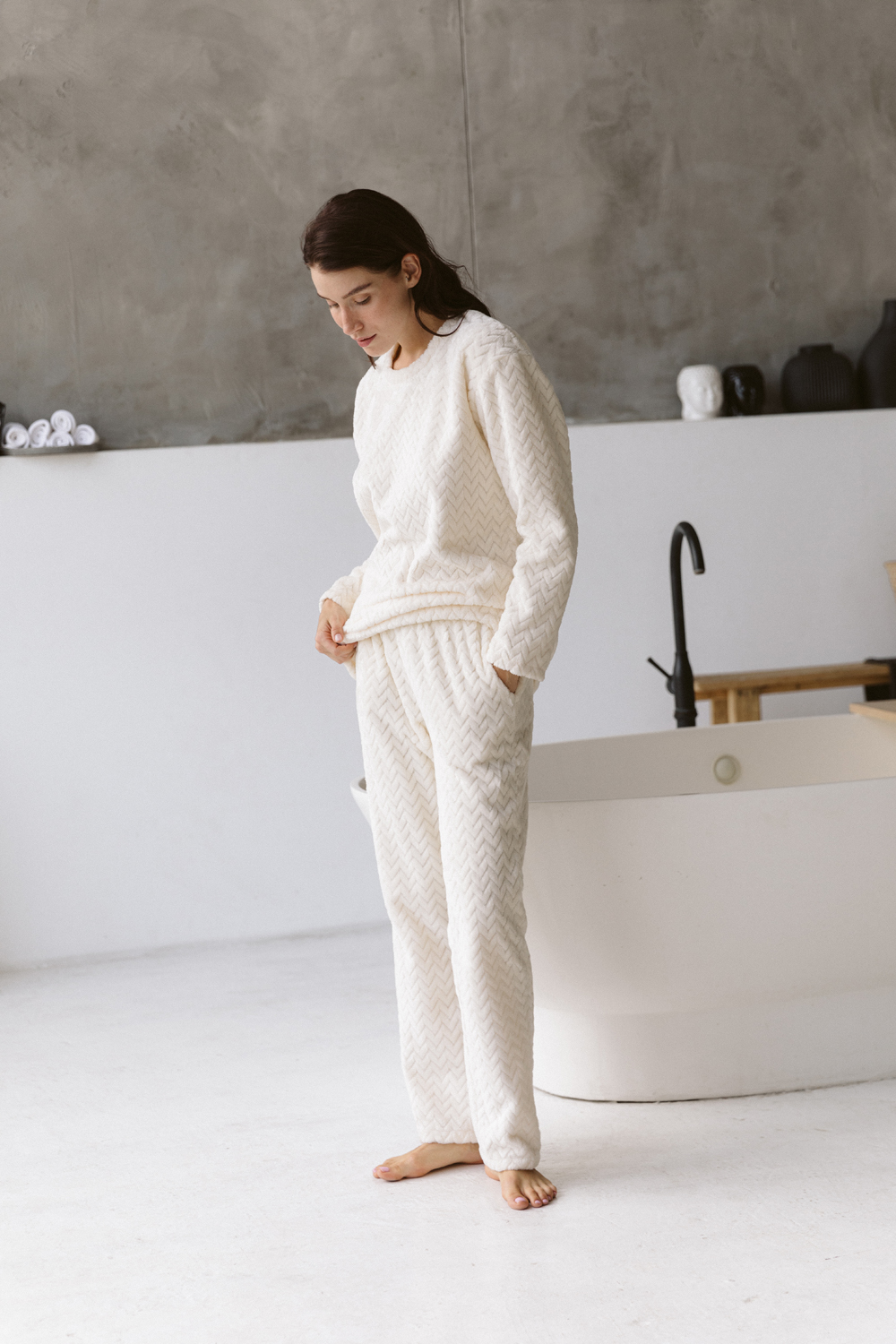 Warm pajamas in soft milky color