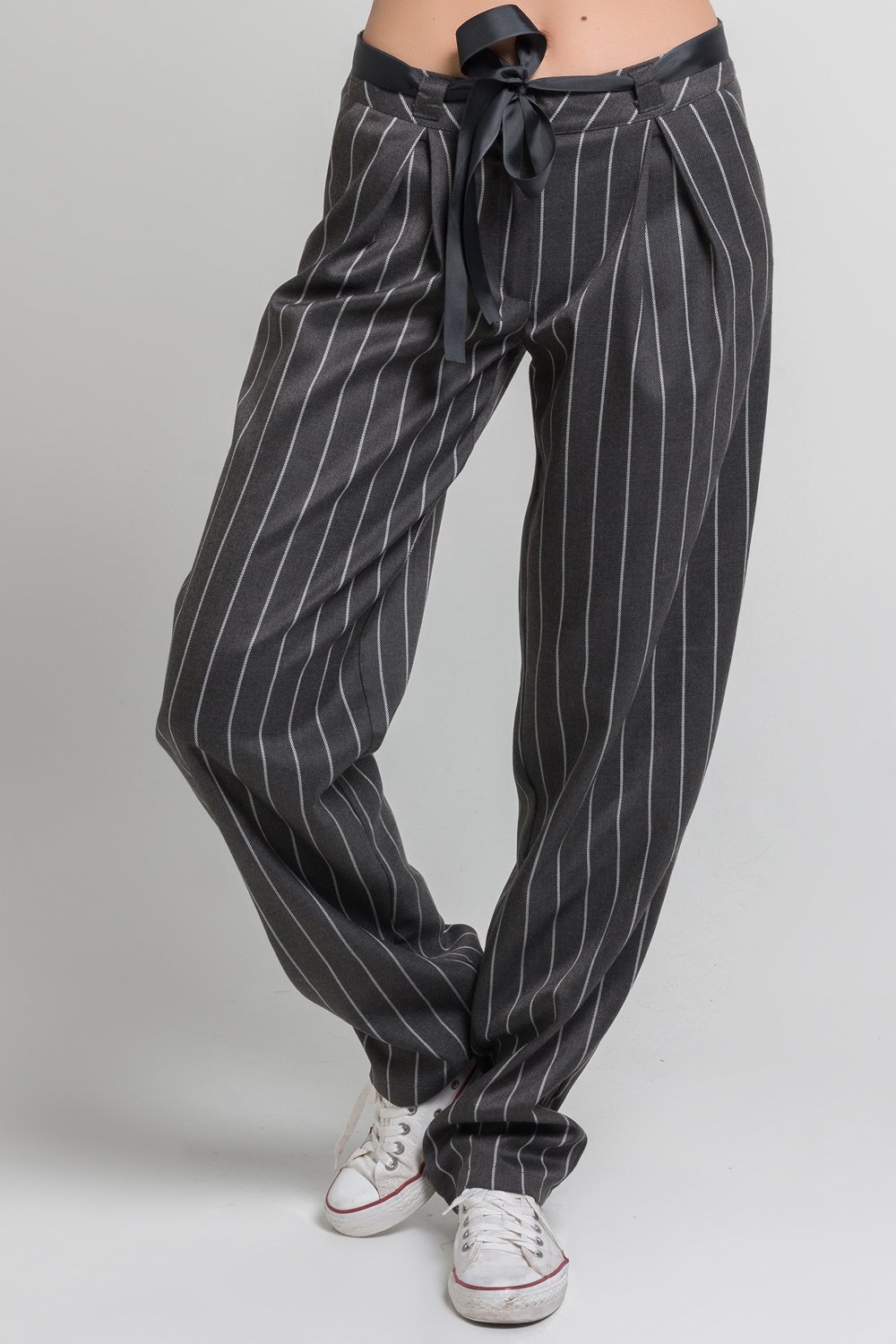 Grey striped trousers