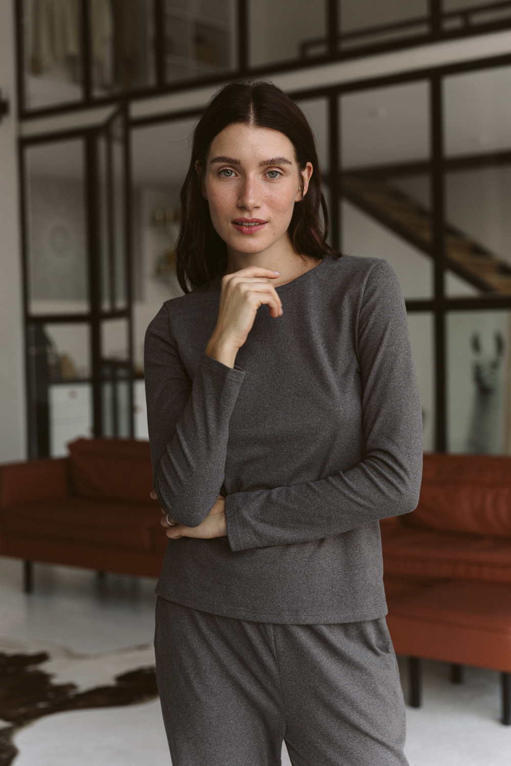 Knitted pajamas in graphite color