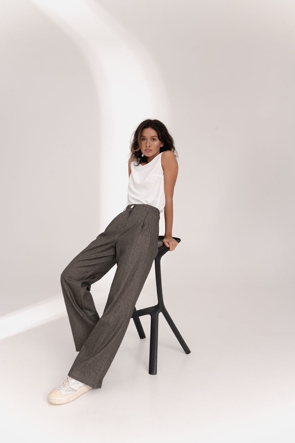 Wide linen trousers in Hazelnut color