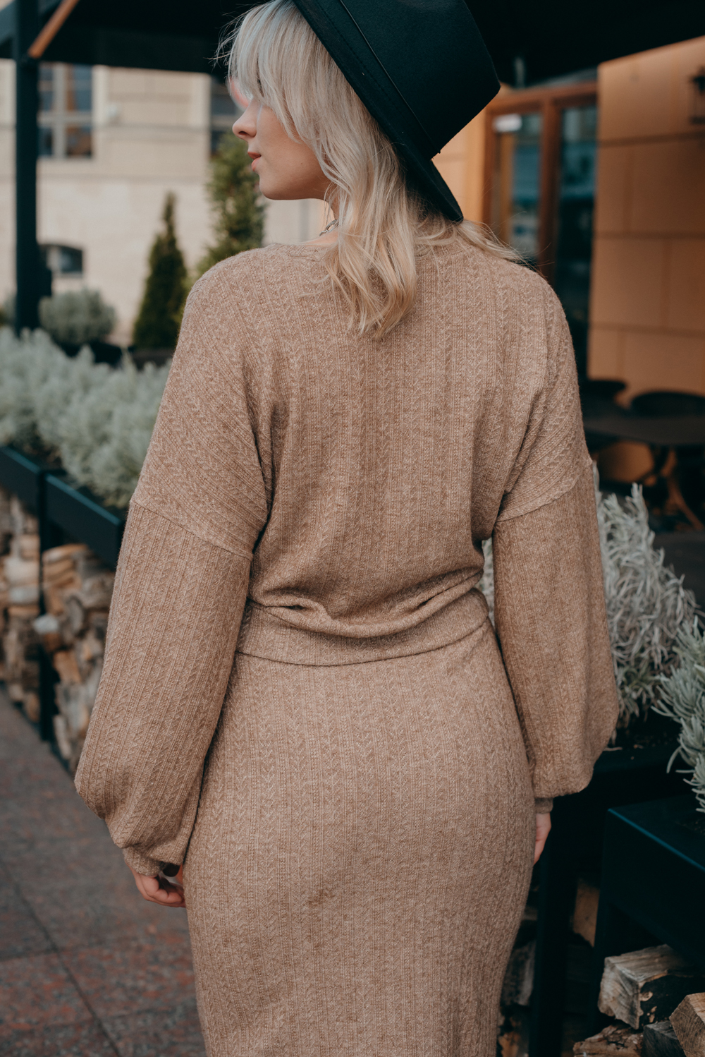 Beige drop-sleeve top