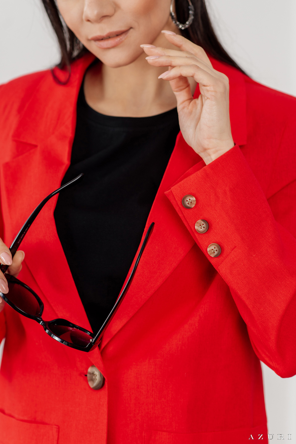 Red linen blazer with button